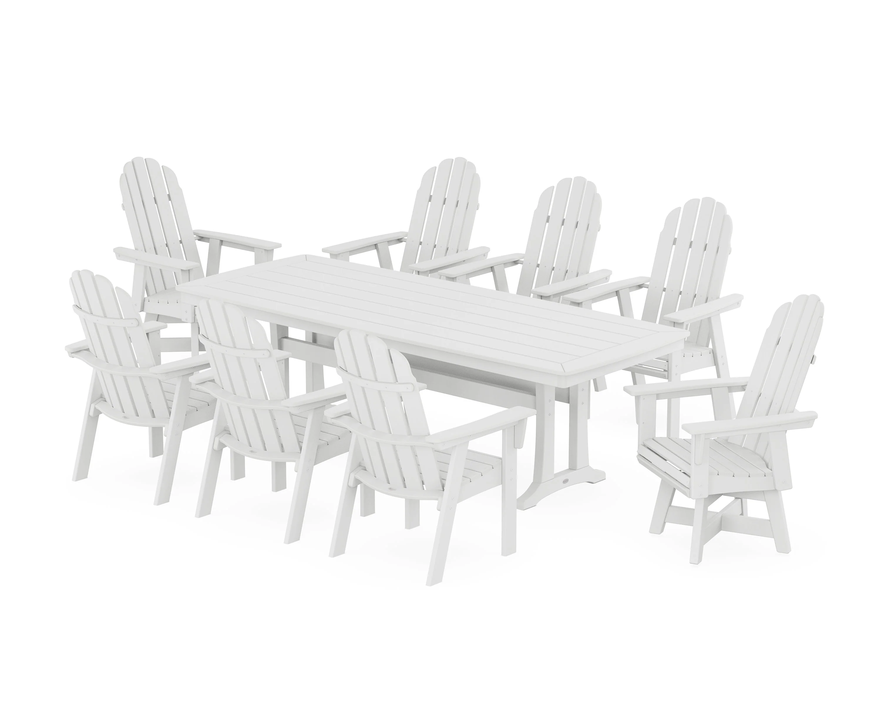 Vineyard Curveback Adirondack Swivel 9-Piece Dining Set with Trestle Legs - Image 12