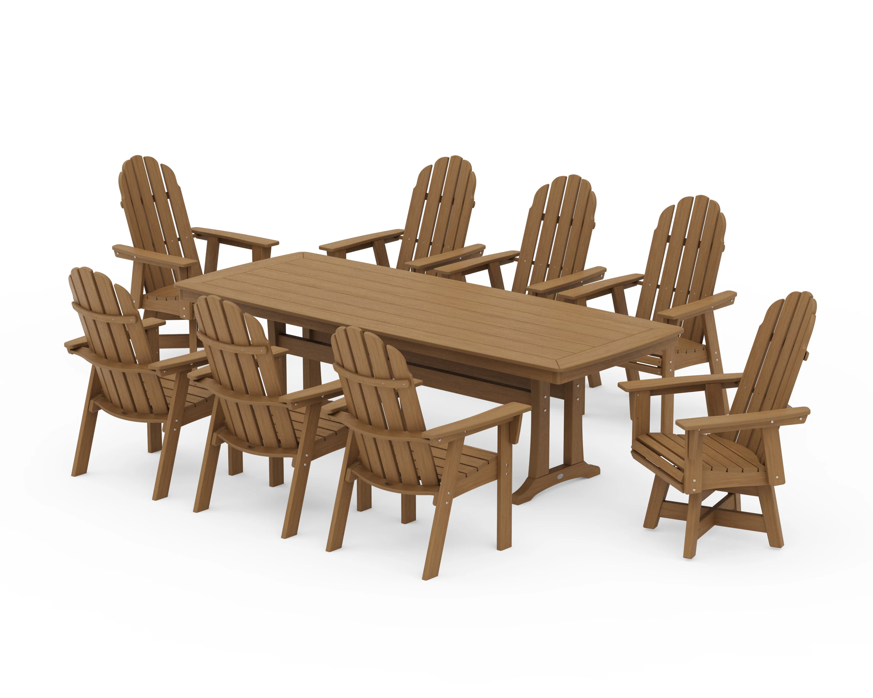 Vineyard Curveback Adirondack Swivel 9-Piece Dining Set with Trestle Legs - Image 13