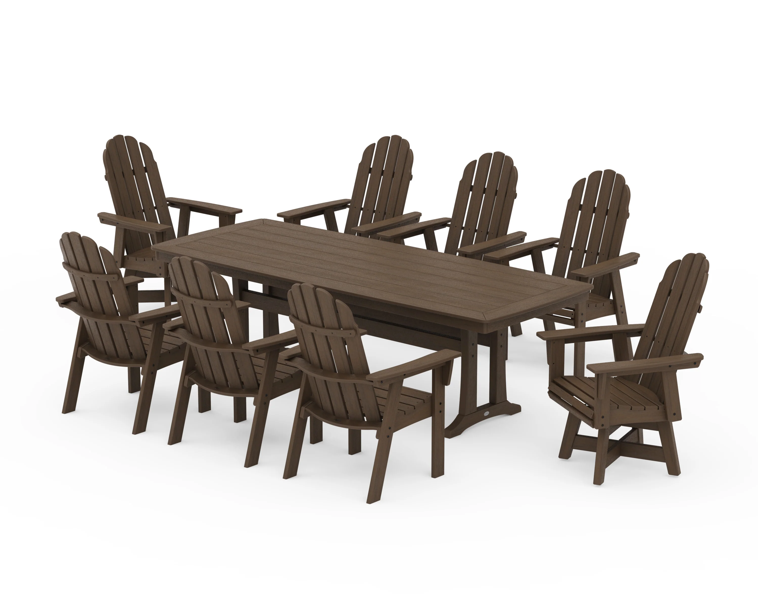 Vineyard Curveback Adirondack Swivel 9-Piece Dining Set with Trestle Legs - Image 15
