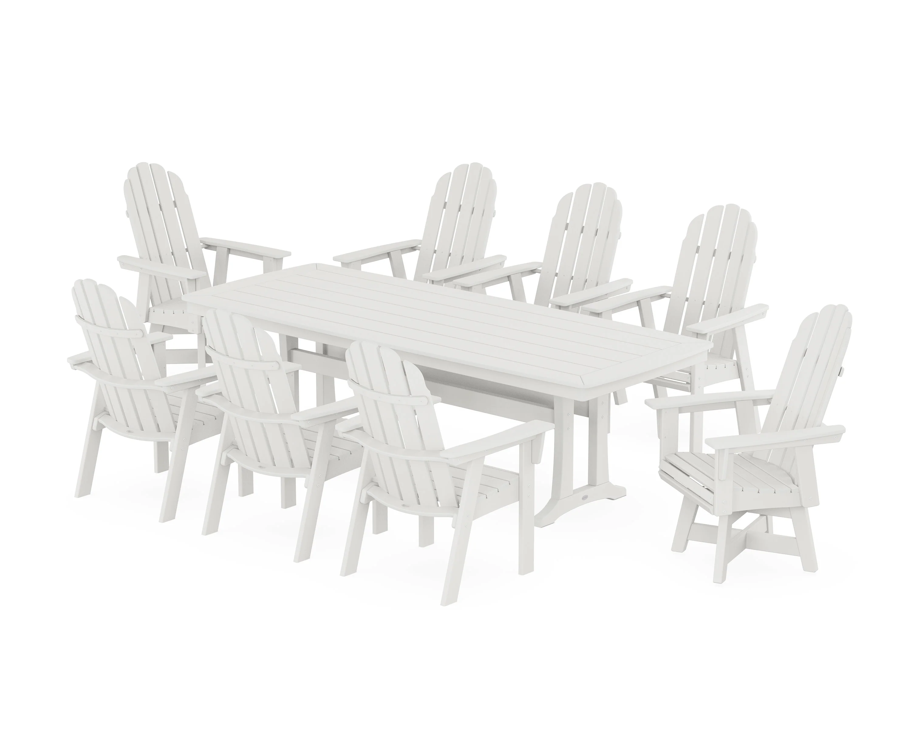 Vineyard Curveback Adirondack Swivel 9-Piece Dining Set with Trestle Legs - Image 4
