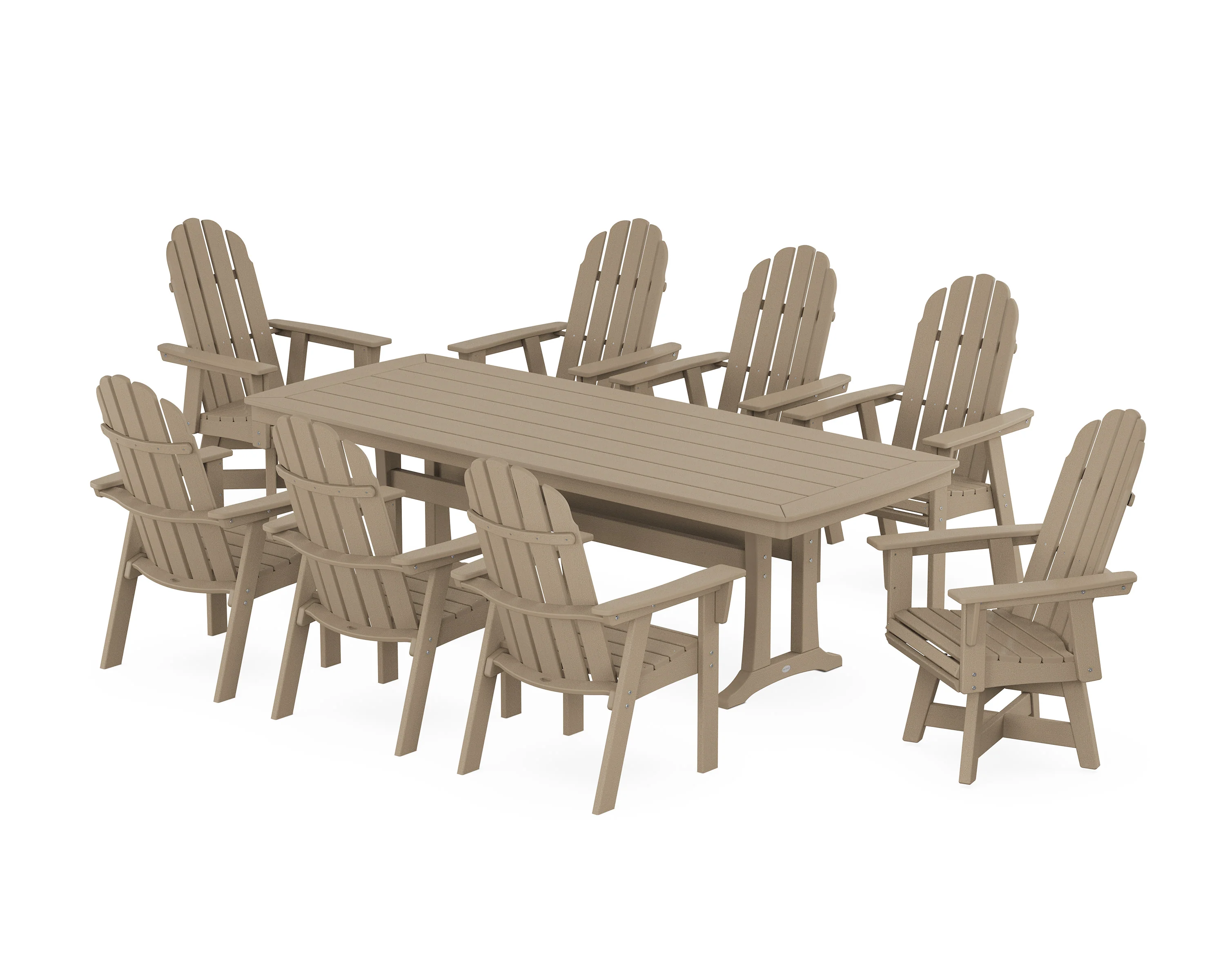 Vineyard Curveback Adirondack Swivel 9-Piece Dining Set with Trestle Legs - Image 5