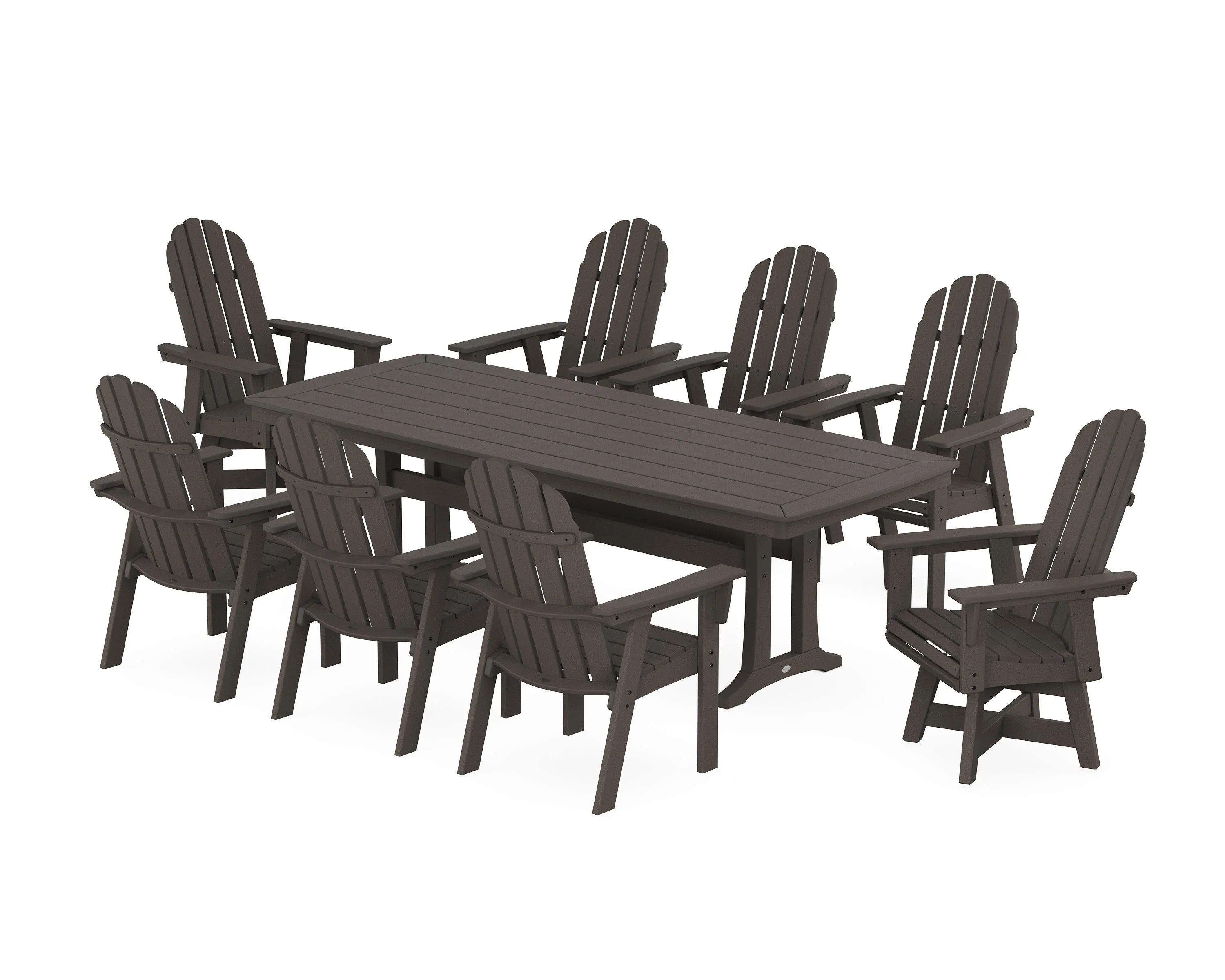 Vineyard Curveback Adirondack Swivel 9-Piece Dining Set with Trestle Legs - Image 6