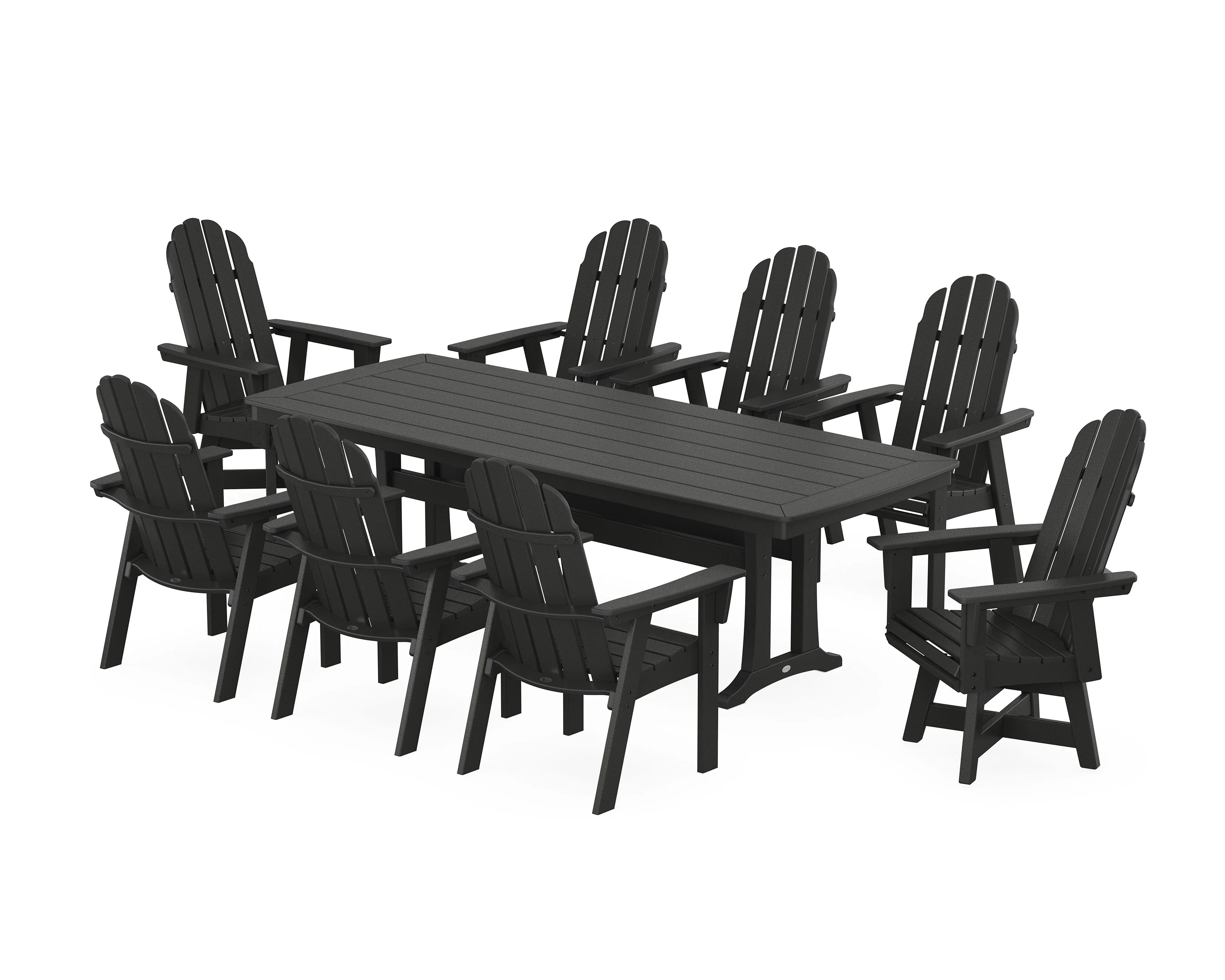 Vineyard Curveback Adirondack Swivel 9-Piece Dining Set with Trestle Legs - Image 7