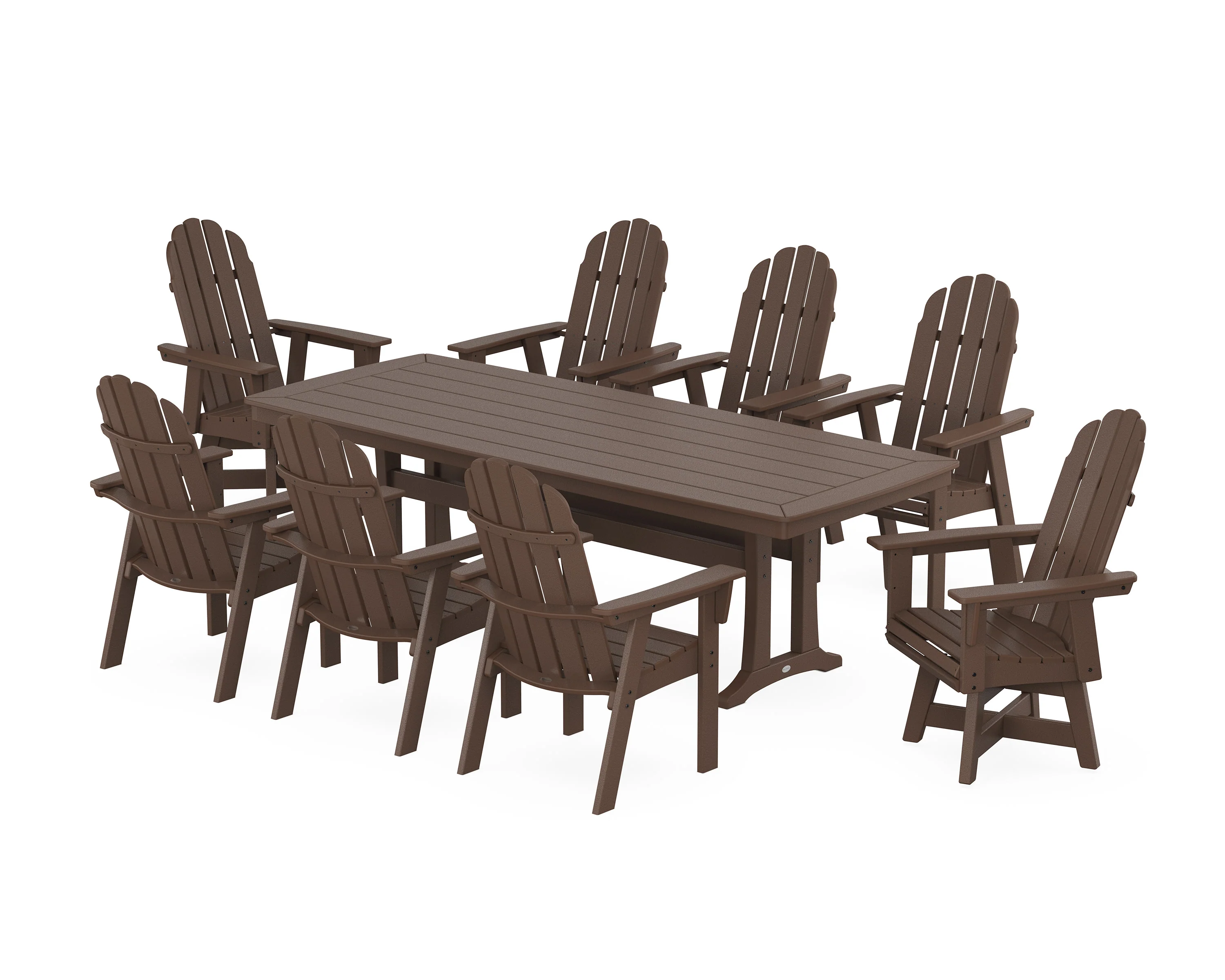 Vineyard Curveback Adirondack Swivel 9-Piece Dining Set with Trestle Legs - Image 8