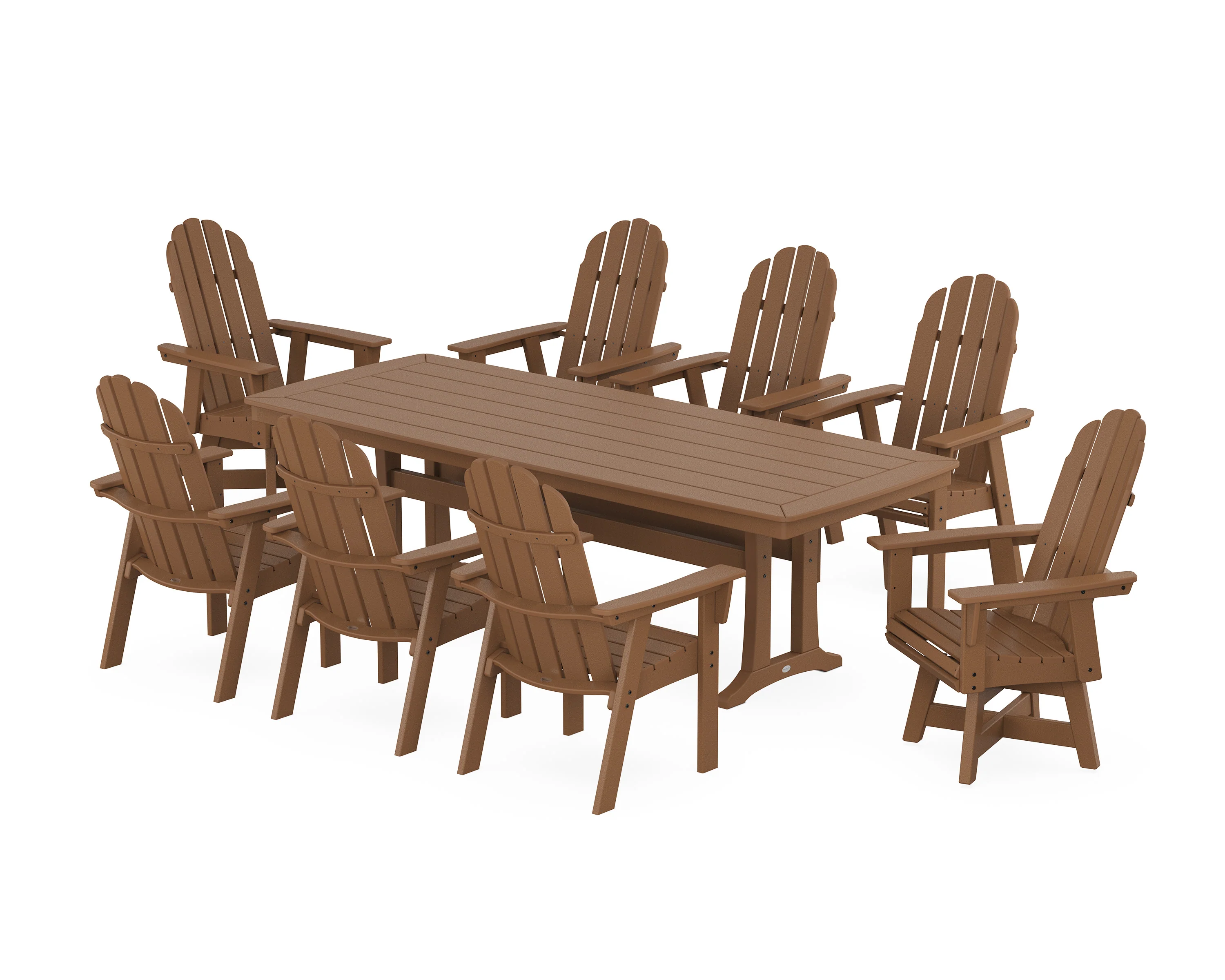 Vineyard Curveback Adirondack Swivel 9-Piece Dining Set with Trestle Legs - Image 9