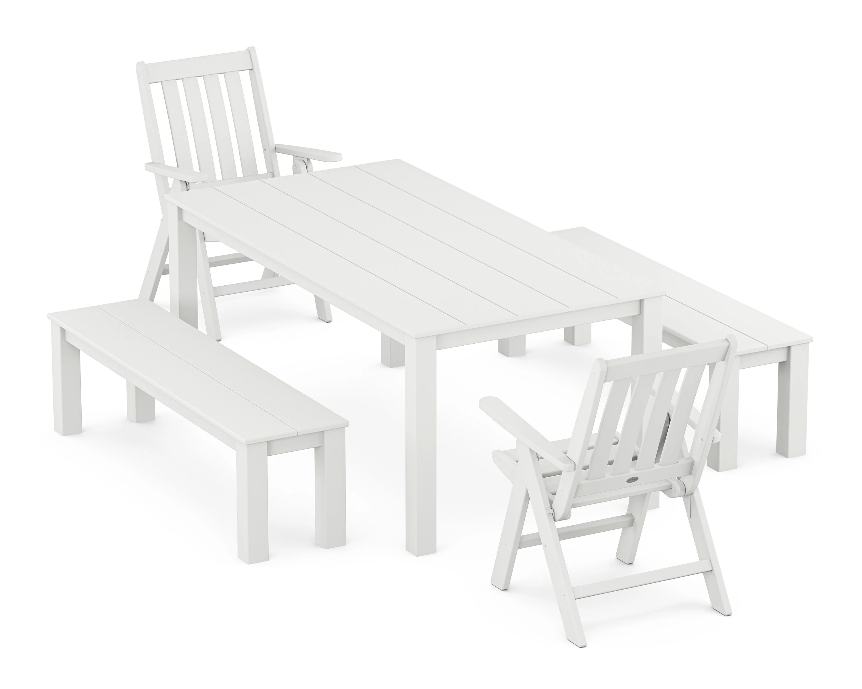 Vineyard Folding Chair 5-Piece Parsons Dining Set with Benches - Image 6