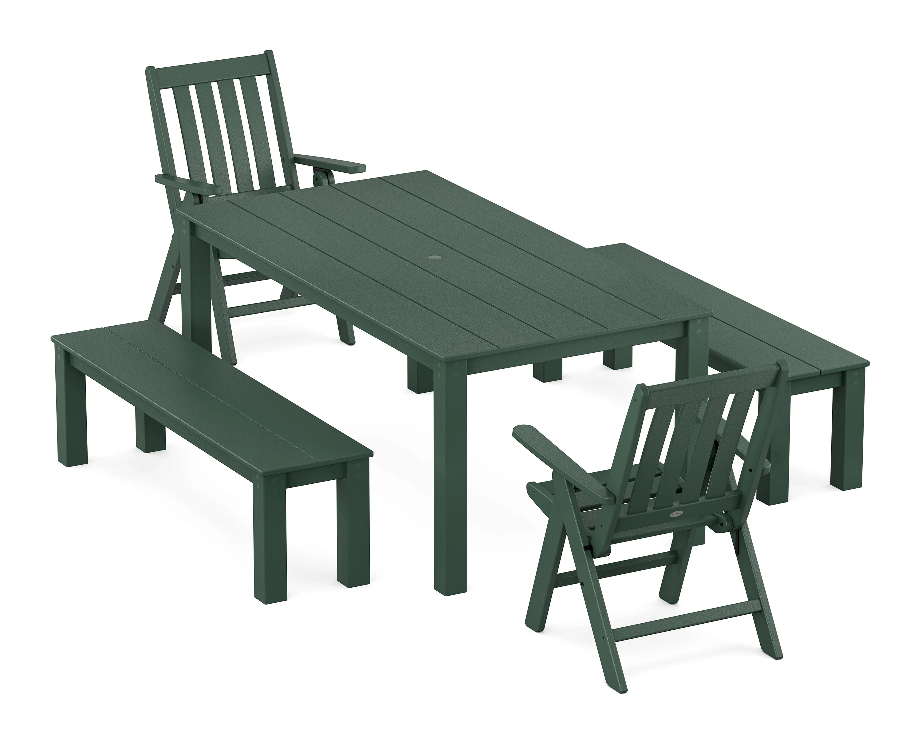 Vineyard Folding Chair 5-Piece Parsons Dining Set with Benches - Image 7