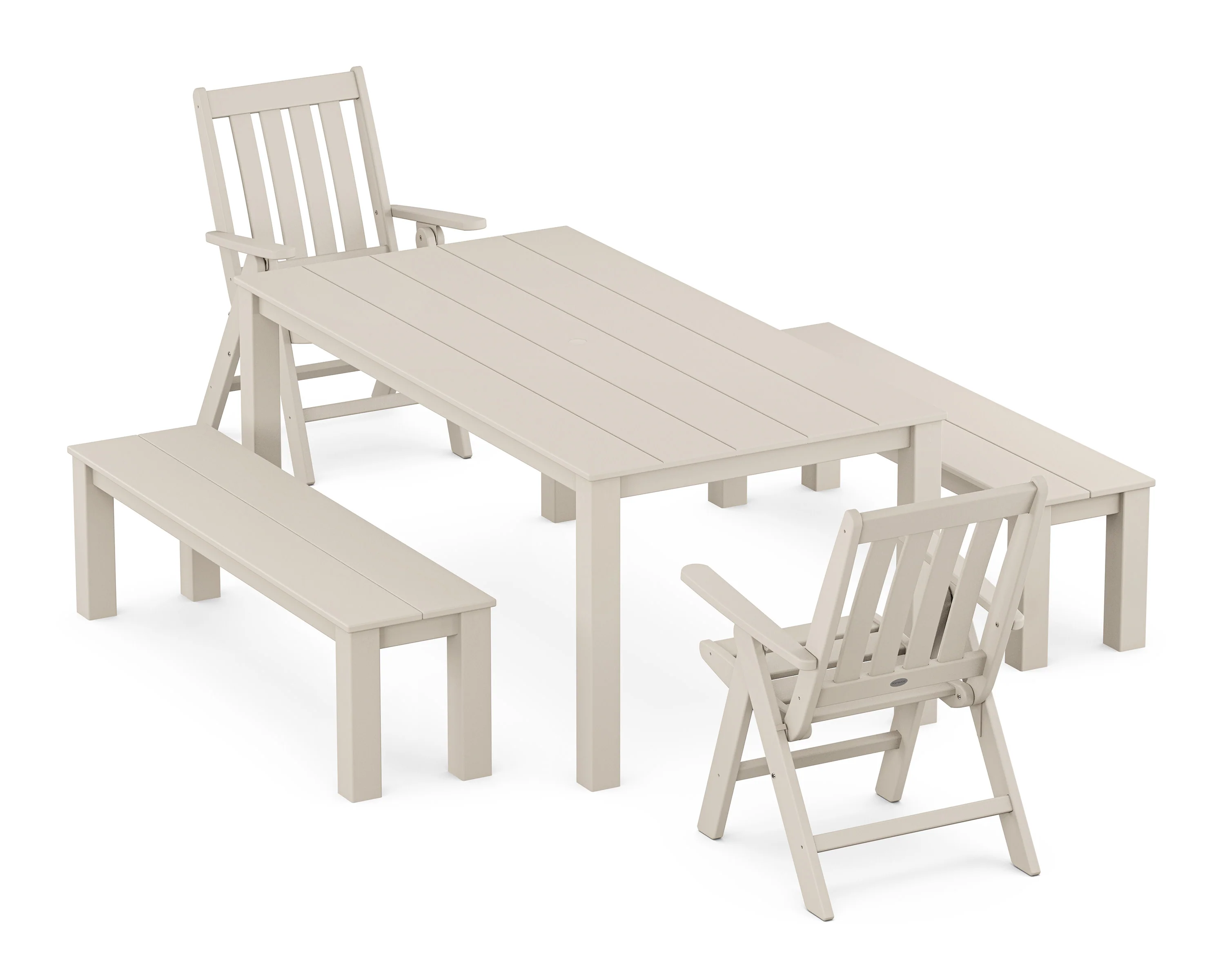 Vineyard Folding Chair 5-Piece Parsons Dining Set with Benches - Image 8