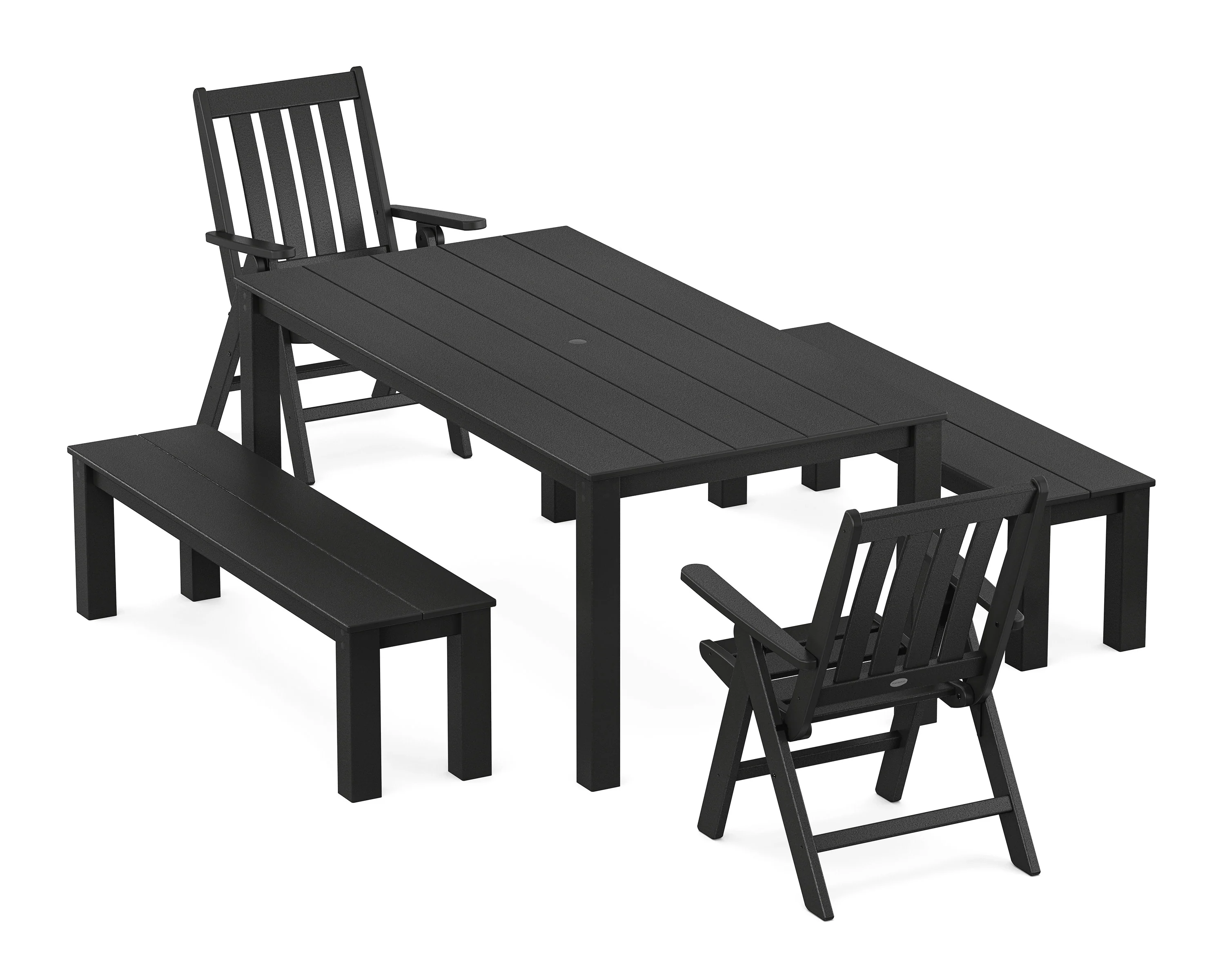 Vineyard Folding Chair 5-Piece Parsons Dining Set with Benches - Image 9