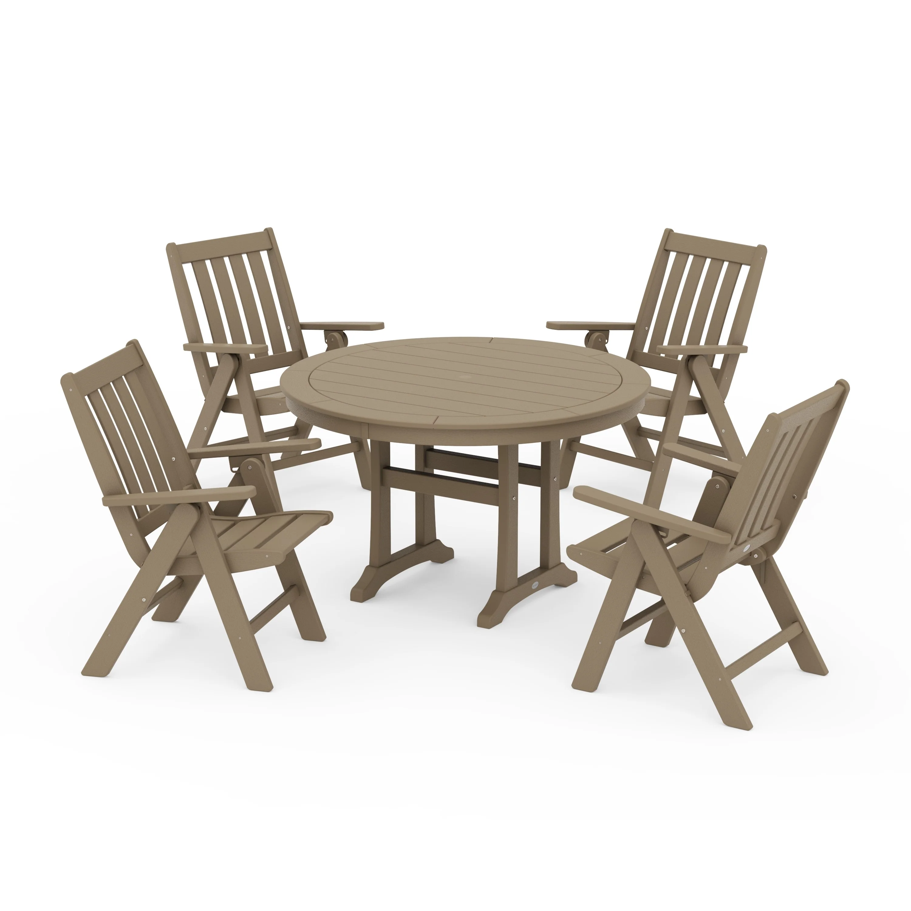 Vineyard Folding Chair 5-Piece Round Dining Set with Trestle Legs - Image 10