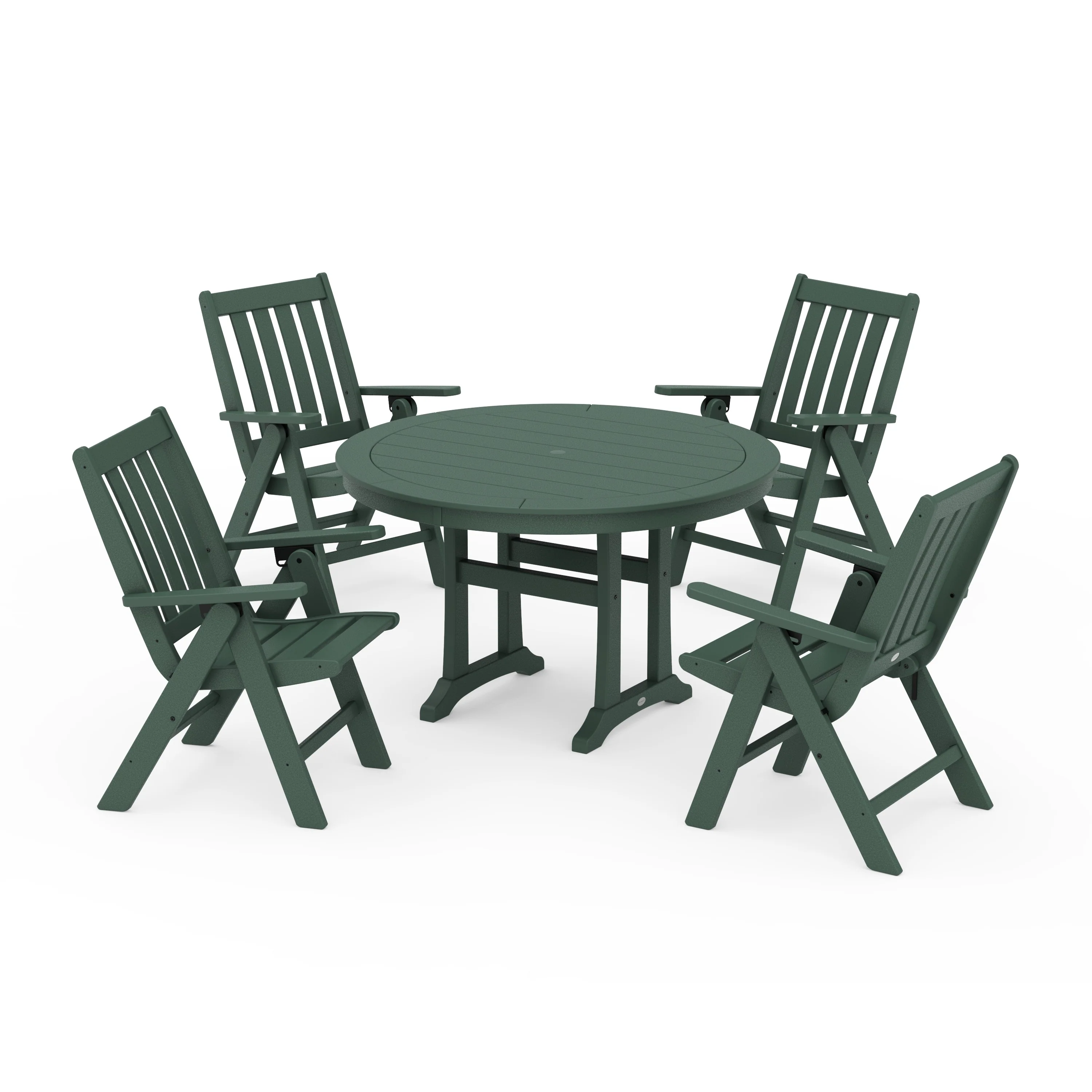 Vineyard Folding Chair 5-Piece Round Dining Set with Trestle Legs - Image 11