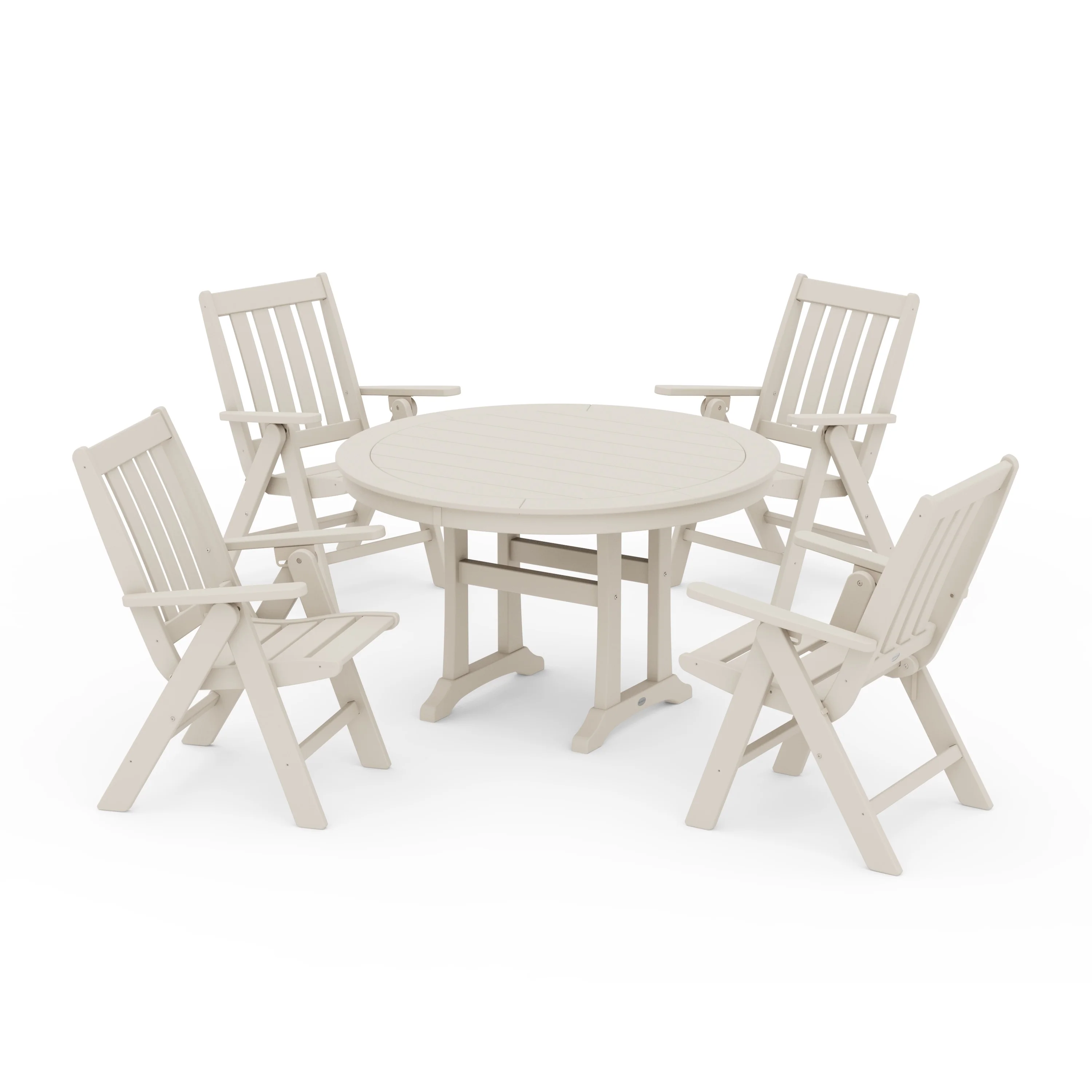 Vineyard Folding Chair 5-Piece Round Dining Set with Trestle Legs - Image 12