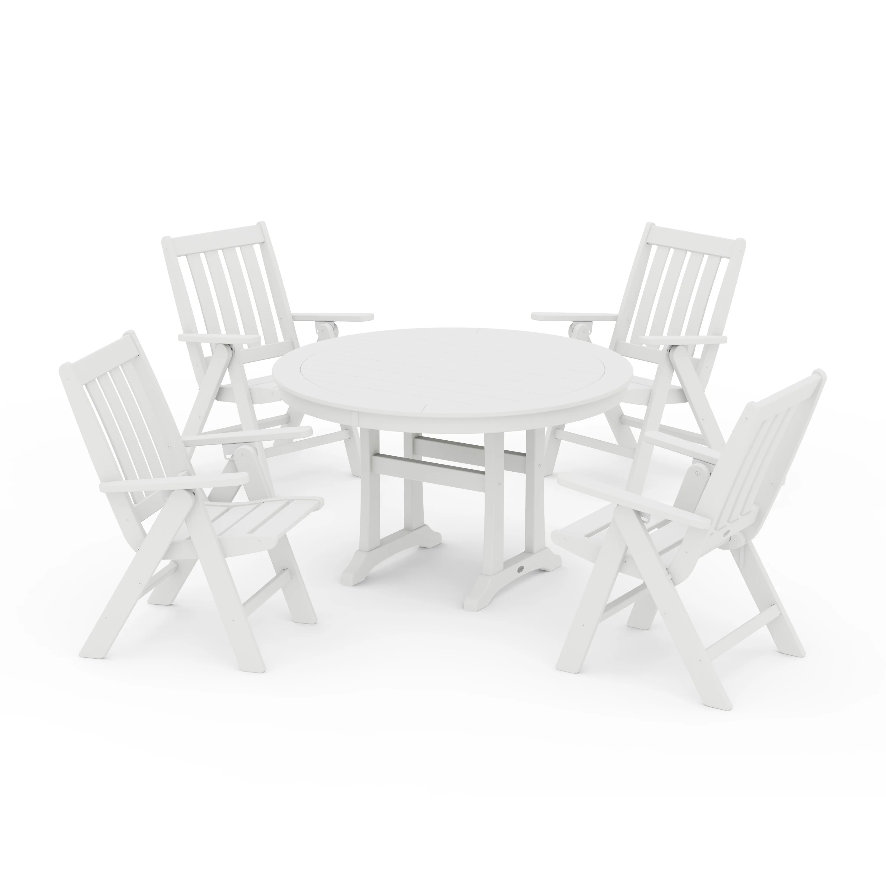 Vineyard Folding Chair 5-Piece Round Dining Set with Trestle Legs - Image 14