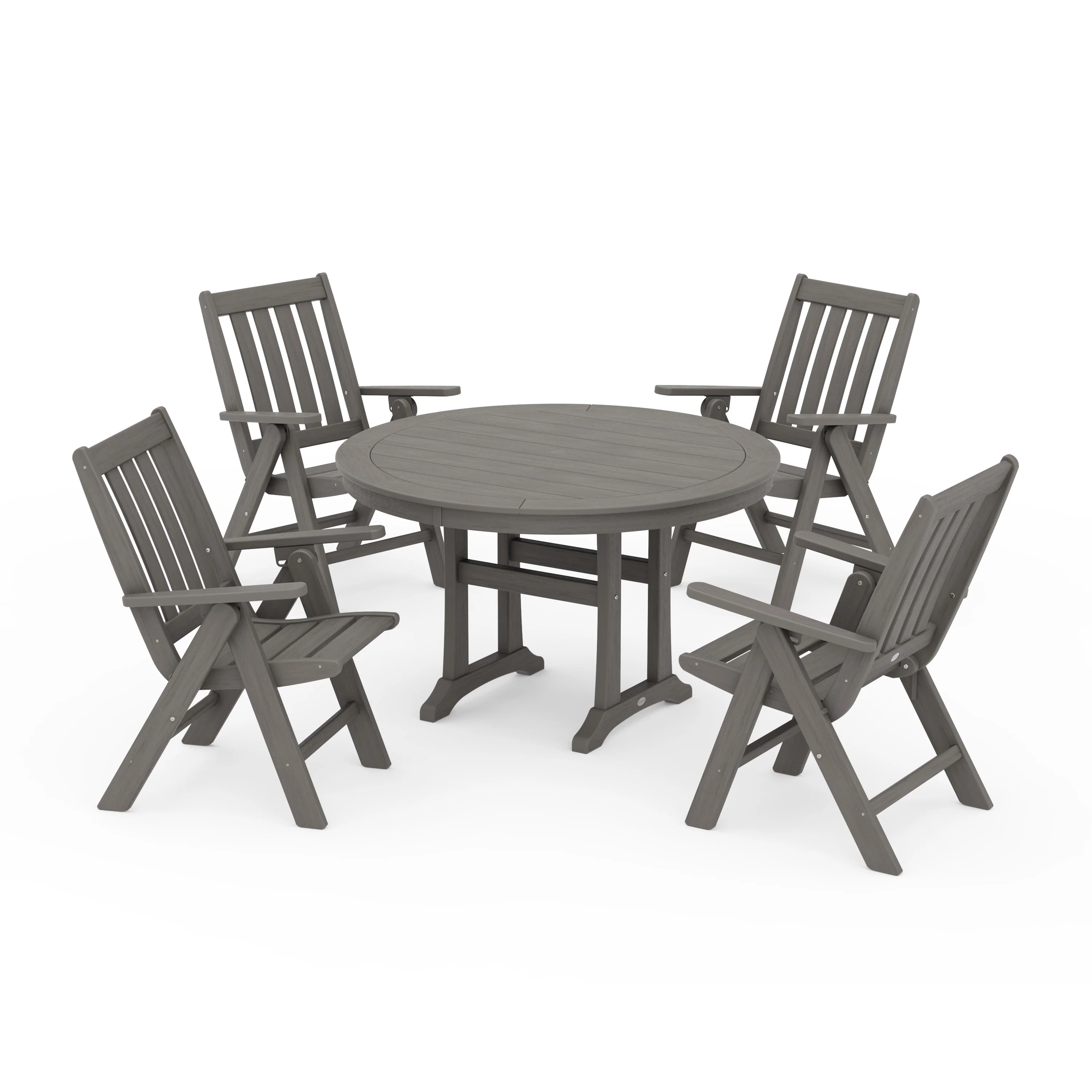 Vineyard Folding Chair 5-Piece Round Dining Set with Trestle Legs - Image 16