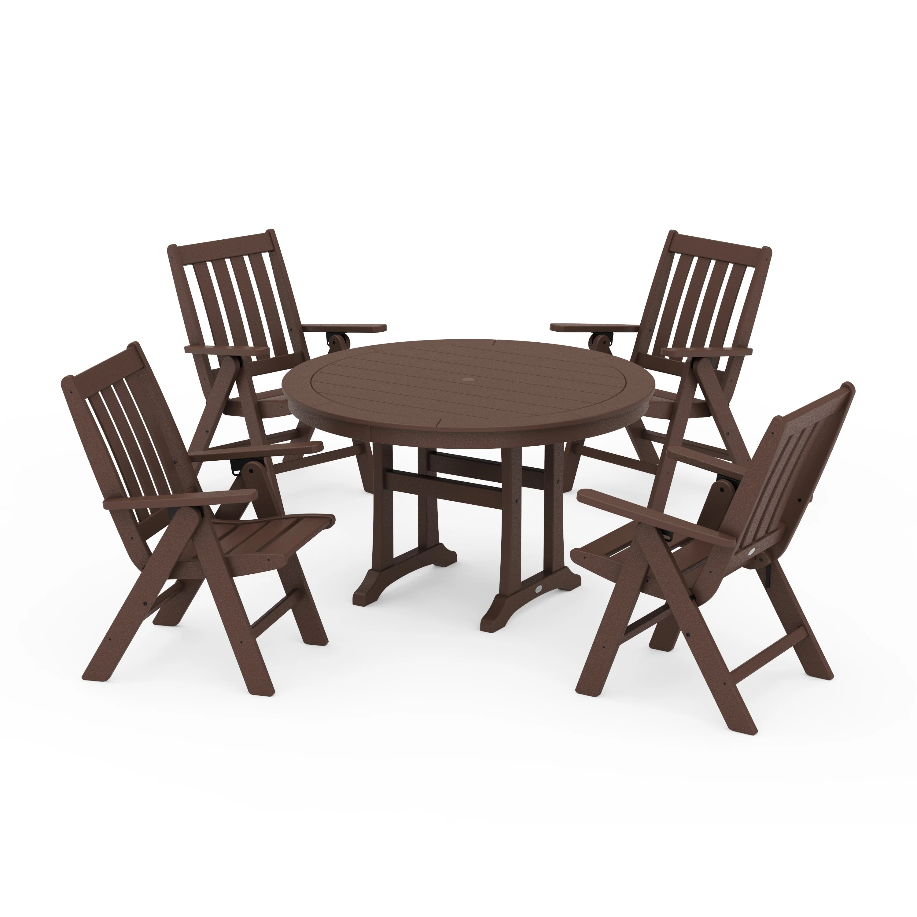 Vineyard Folding Chair 5-Piece Round Dining Set with Trestle Legs - Image 5