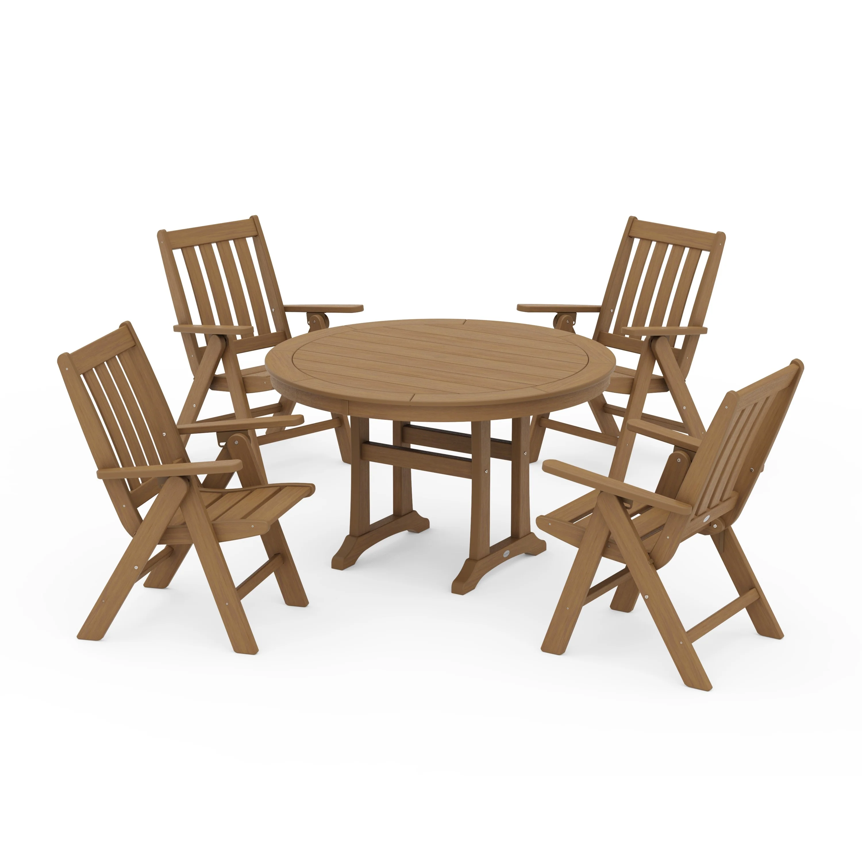 Vineyard Folding Chair 5-Piece Round Dining Set with Trestle Legs - Image 6
