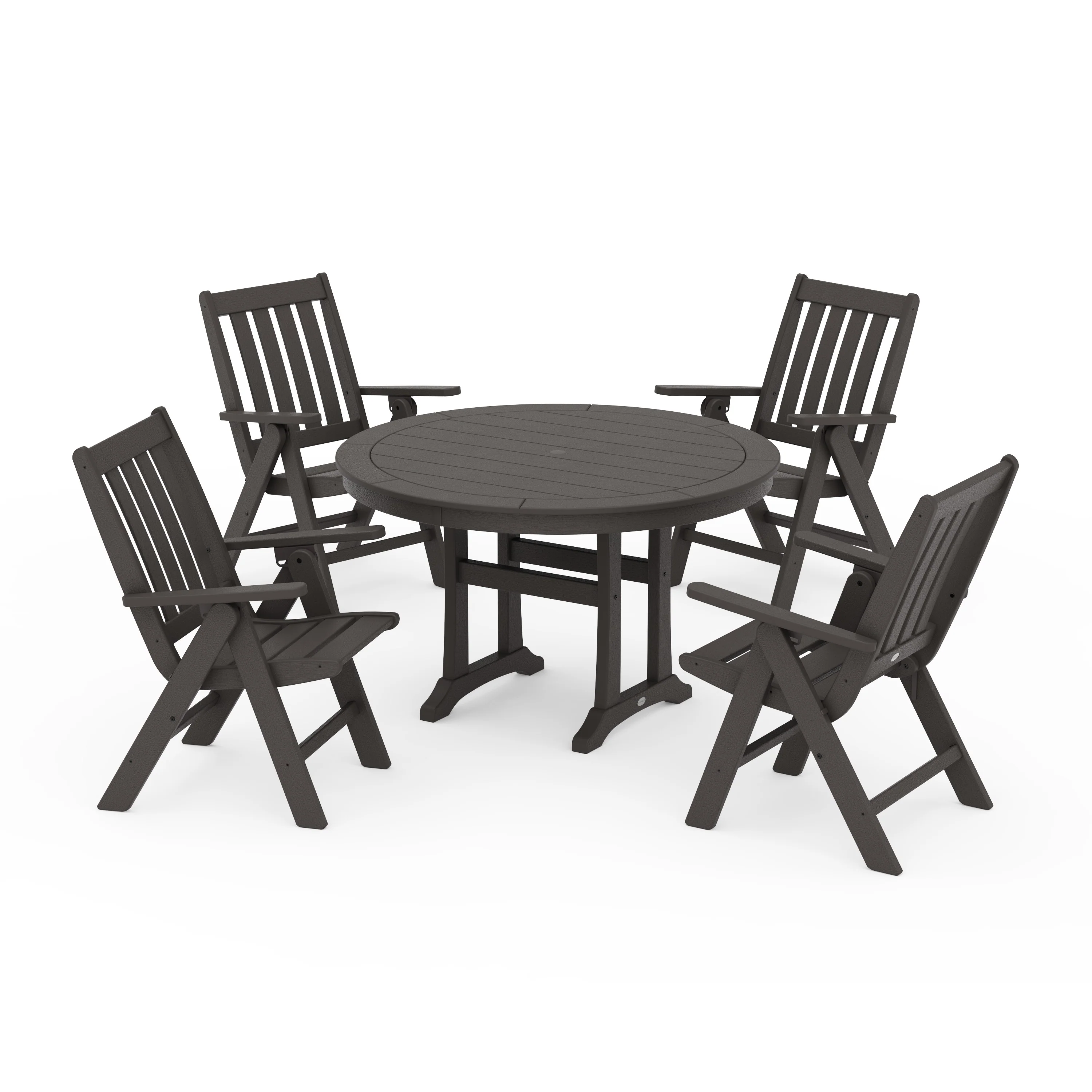 Vineyard Folding Chair 5-Piece Round Dining Set with Trestle Legs - Image 7