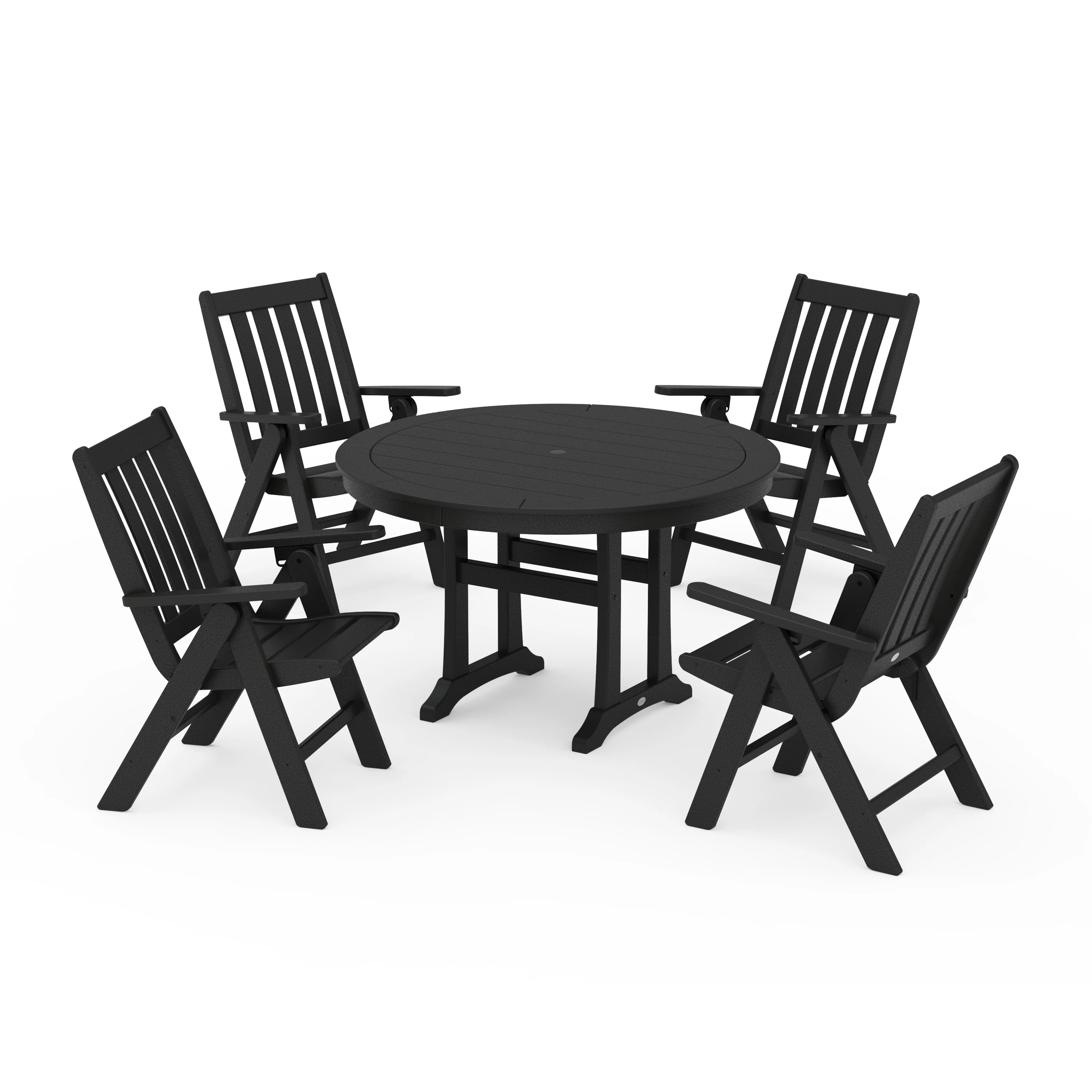 Vineyard Folding Chair 5-Piece Round Dining Set with Trestle Legs - Image 8