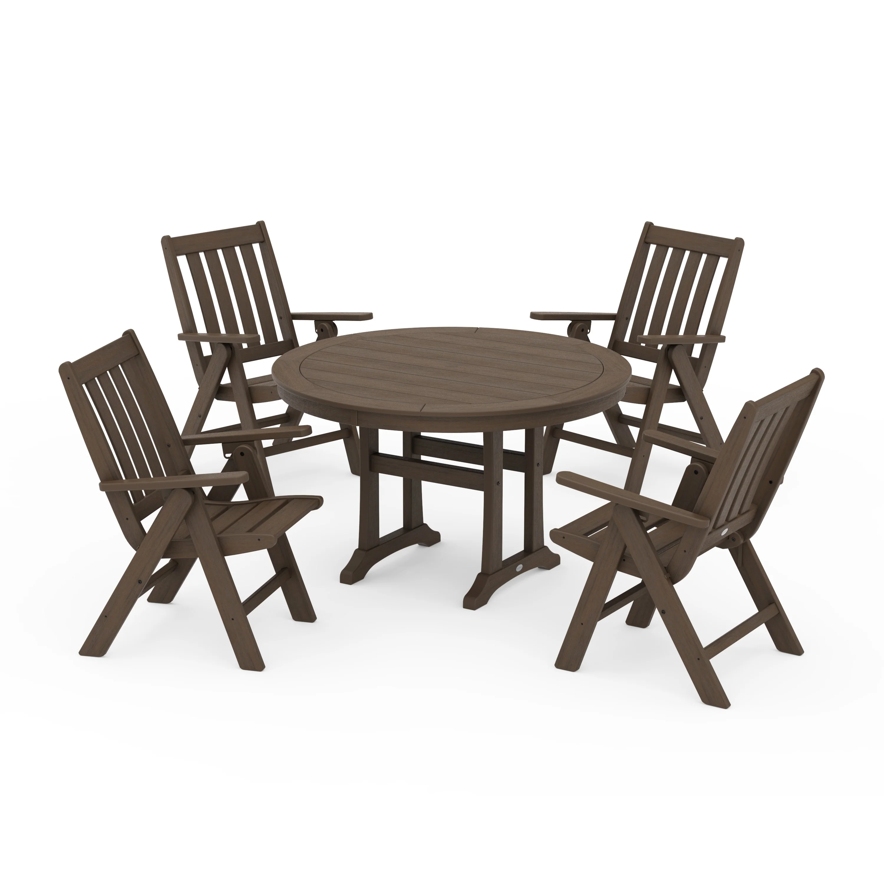 Vineyard Folding Chair 5-Piece Round Dining Set with Trestle Legs - Image 9