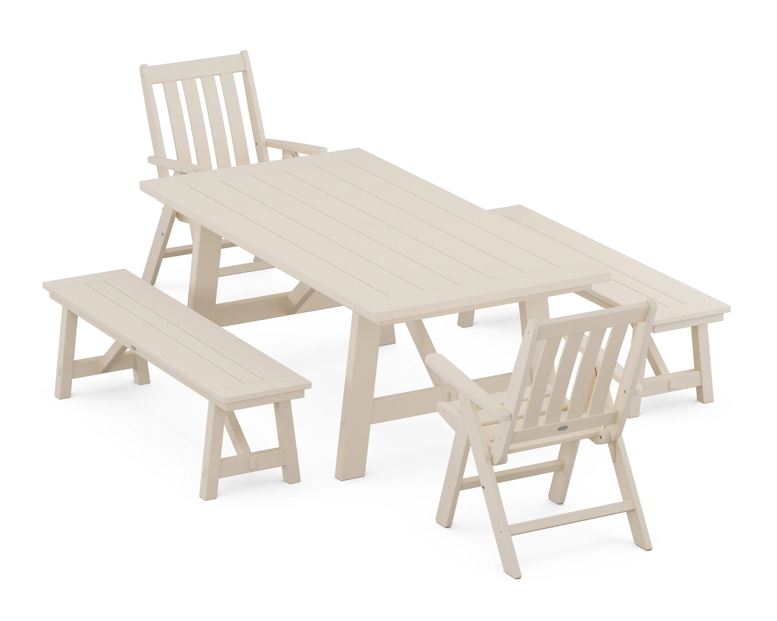 Vineyard Folding Chair 5-Piece Rustic Farmhouse Dining Set With Benches - Image 10