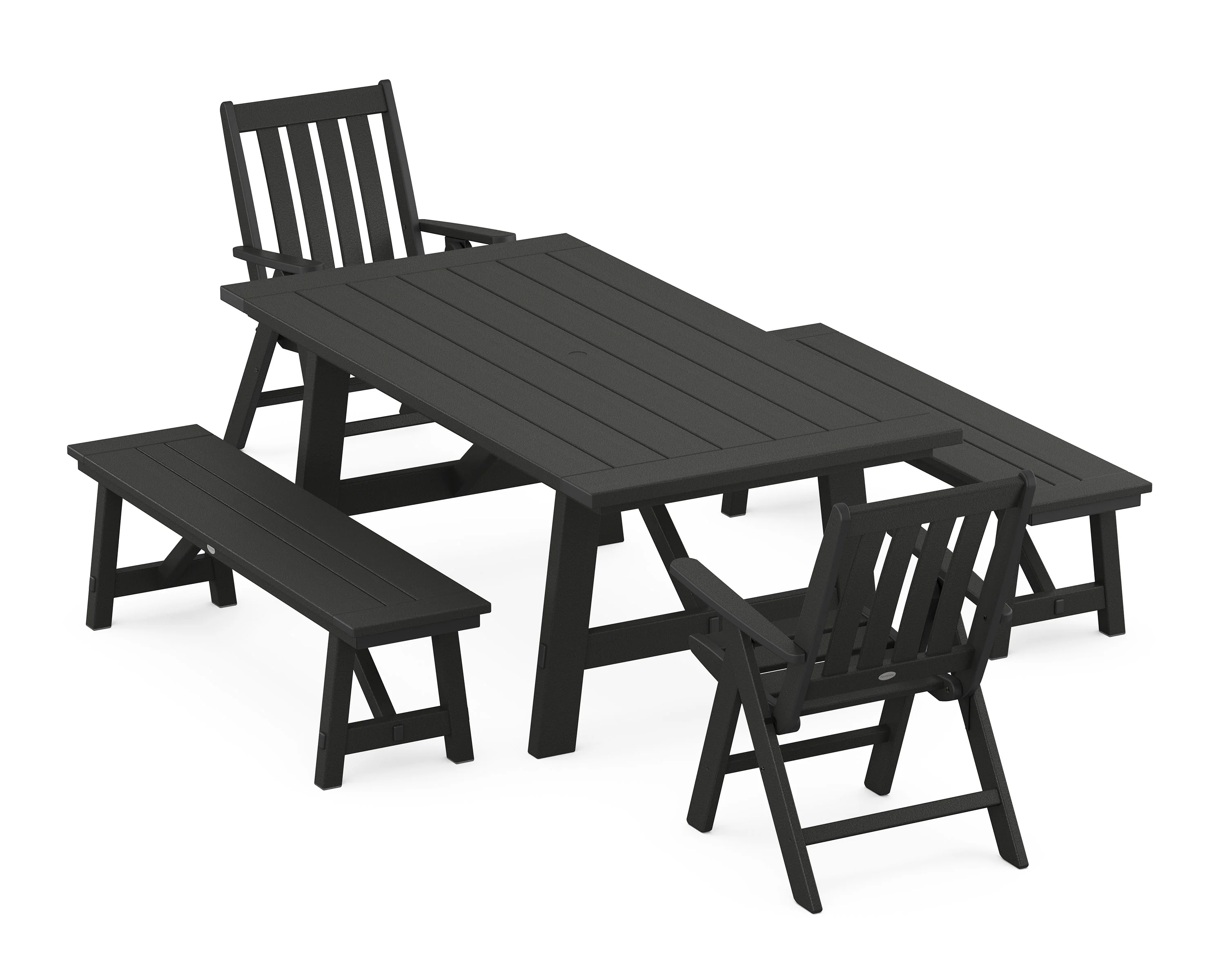 Vineyard Folding Chair 5-Piece Rustic Farmhouse Dining Set With Benches - Image 11