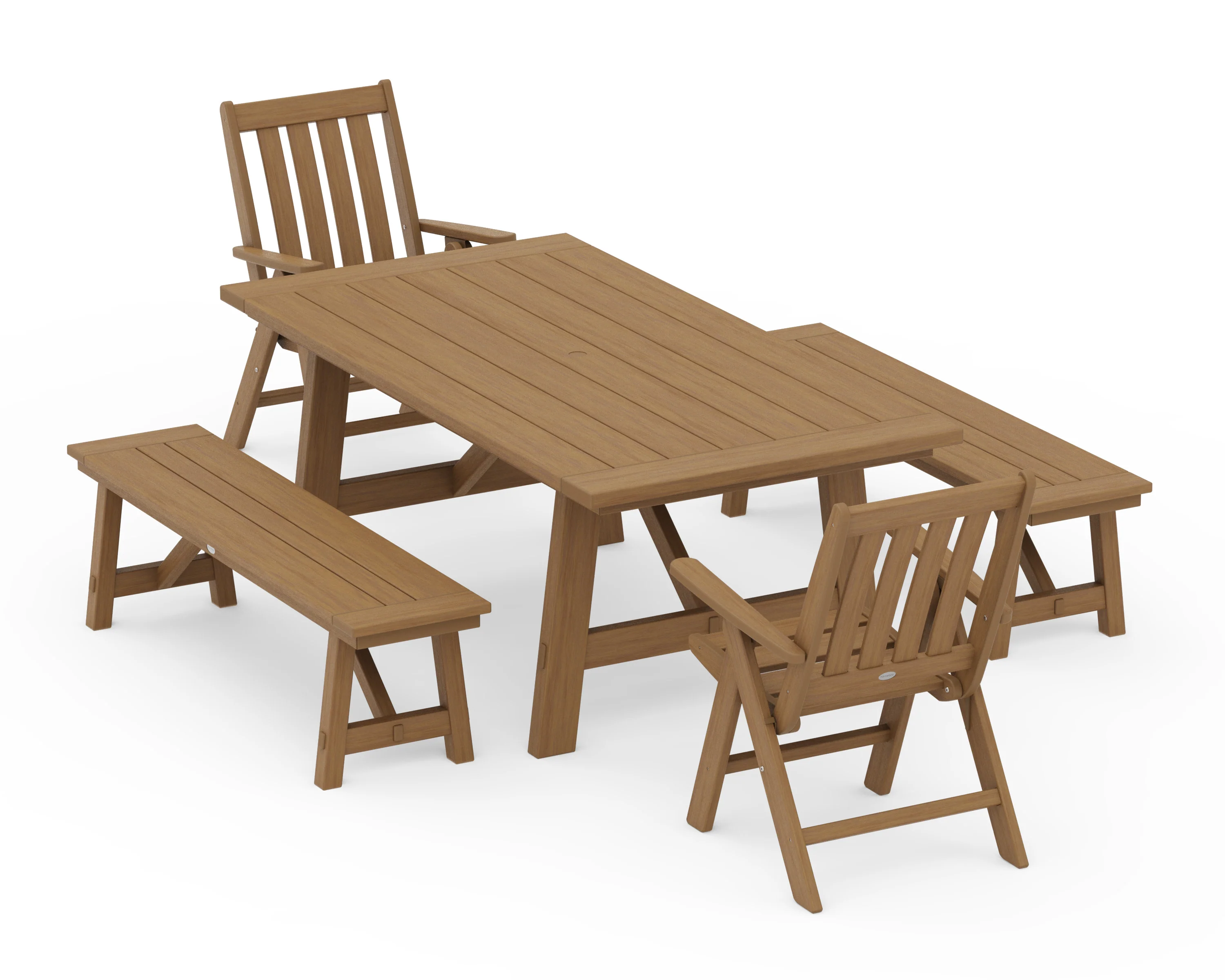 Vineyard Folding Chair 5-Piece Rustic Farmhouse Dining Set With Benches - Image 13