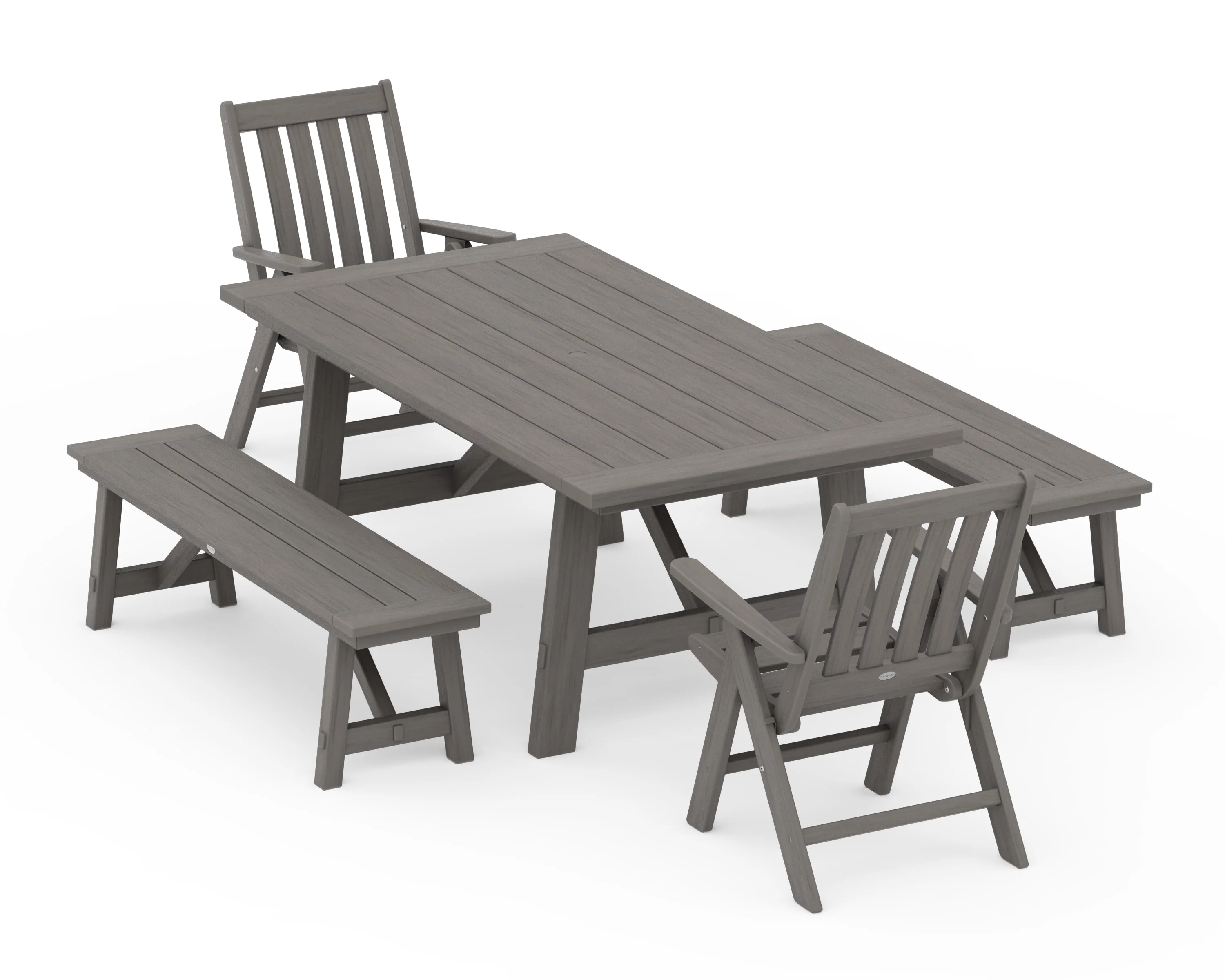 Vineyard Folding Chair 5-Piece Rustic Farmhouse Dining Set With Benches - Image 14