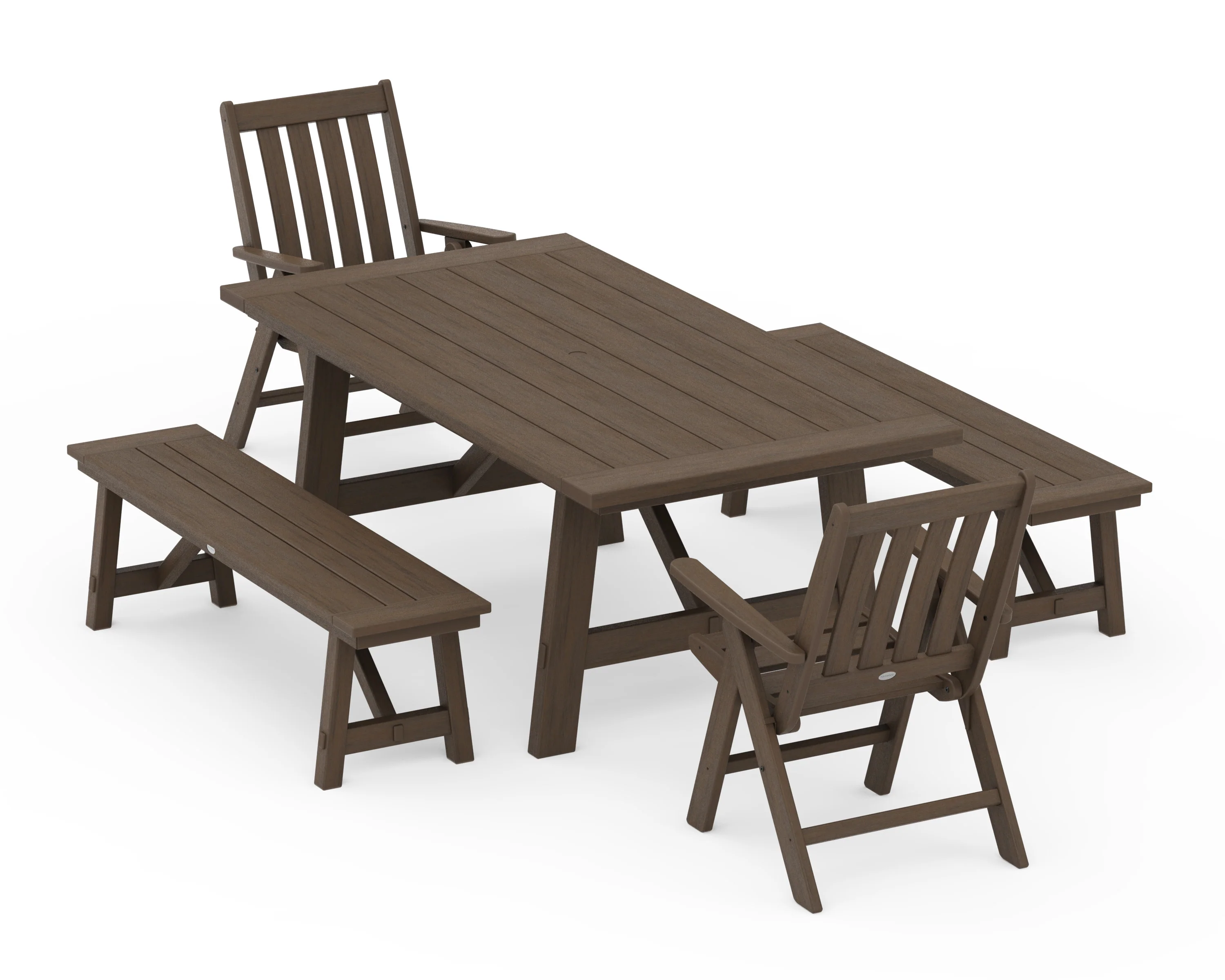Vineyard Folding Chair 5-Piece Rustic Farmhouse Dining Set With Benches - Image 15