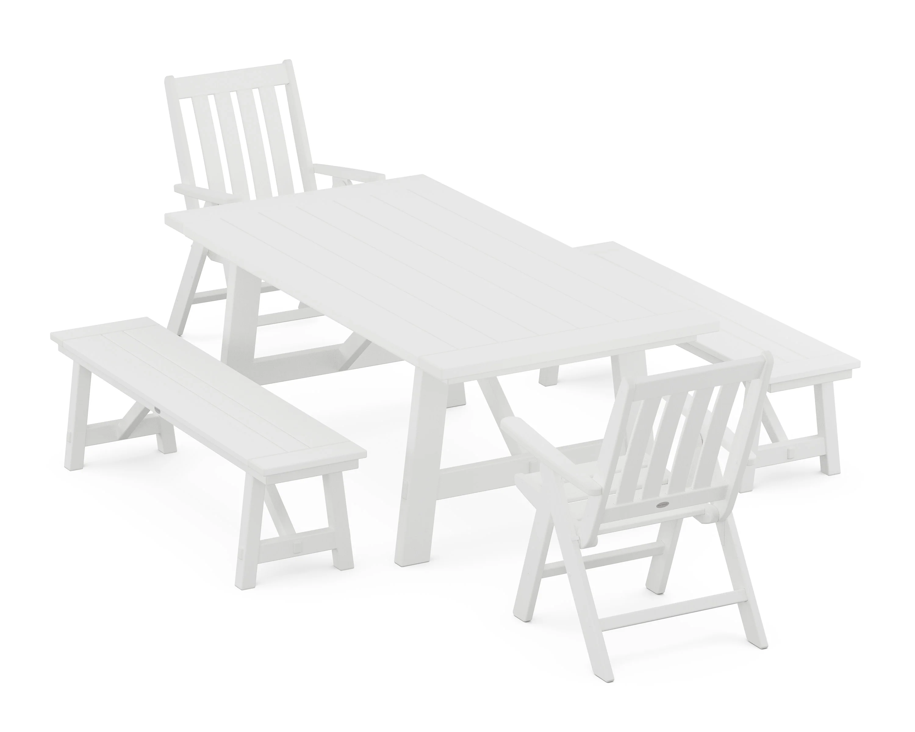 Vineyard Folding Chair 5-Piece Rustic Farmhouse Dining Set With Benches - Image 5