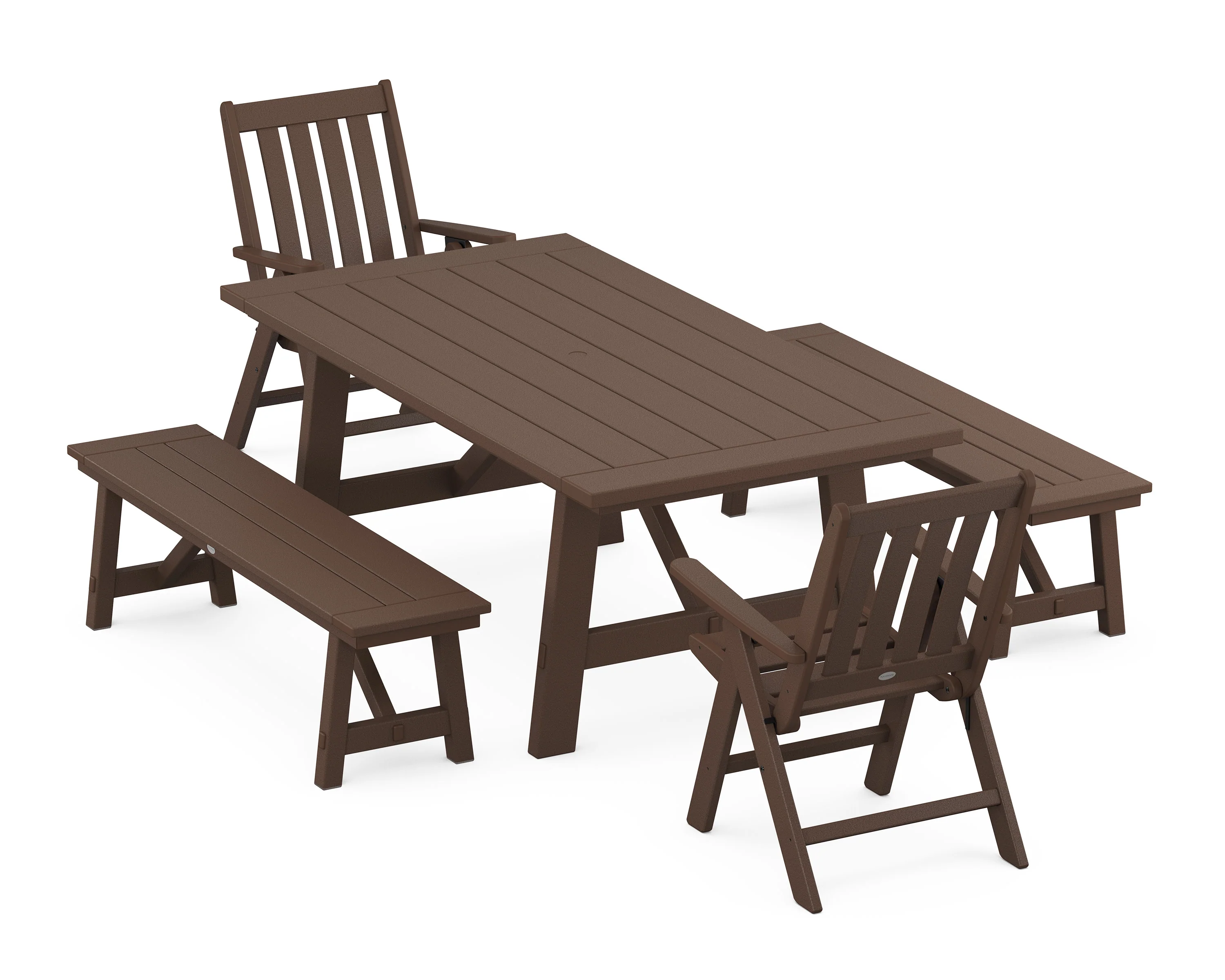 Vineyard Folding Chair 5-Piece Rustic Farmhouse Dining Set With Benches - Image 6