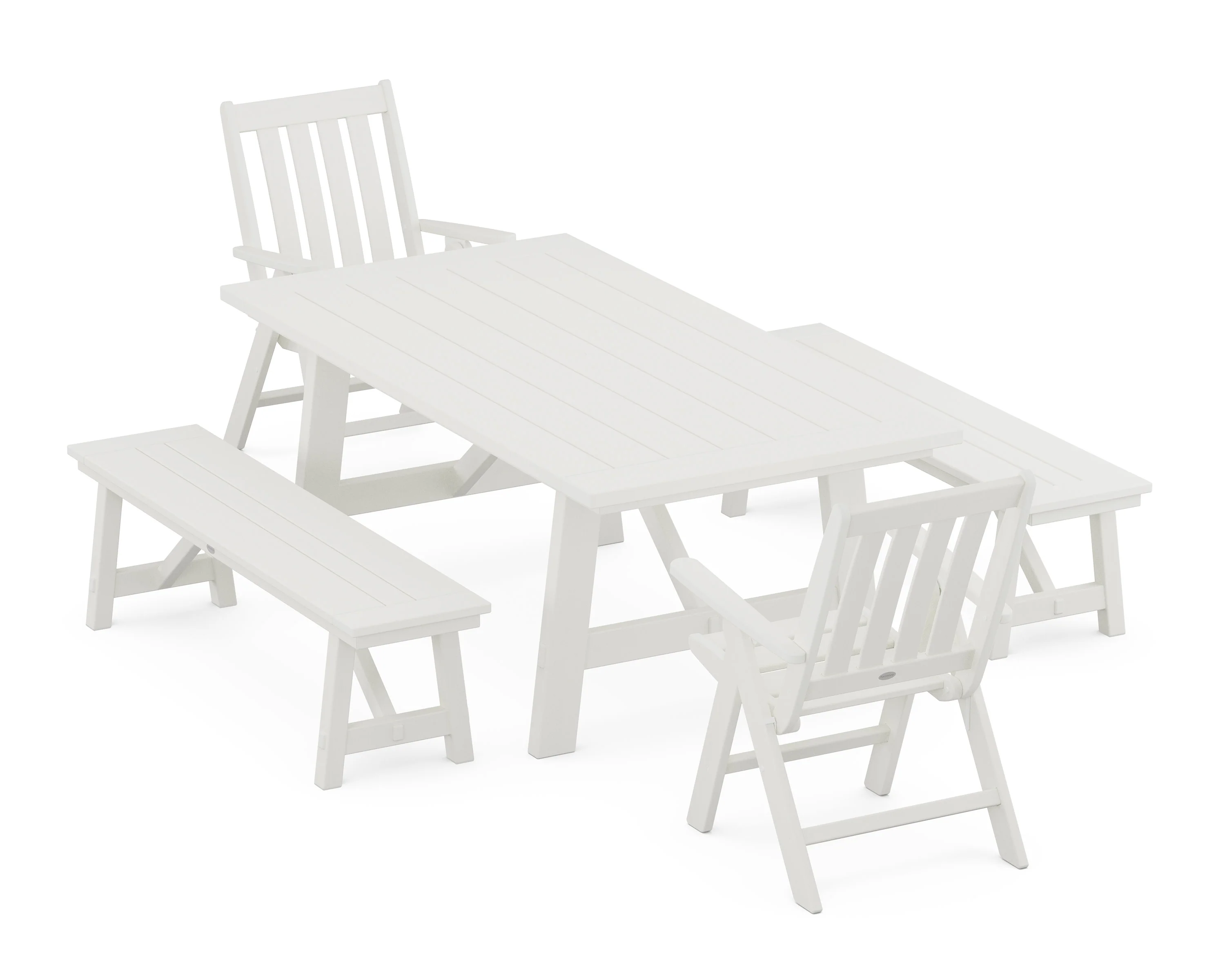 Vineyard Folding Chair 5-Piece Rustic Farmhouse Dining Set With Benches - Image 7