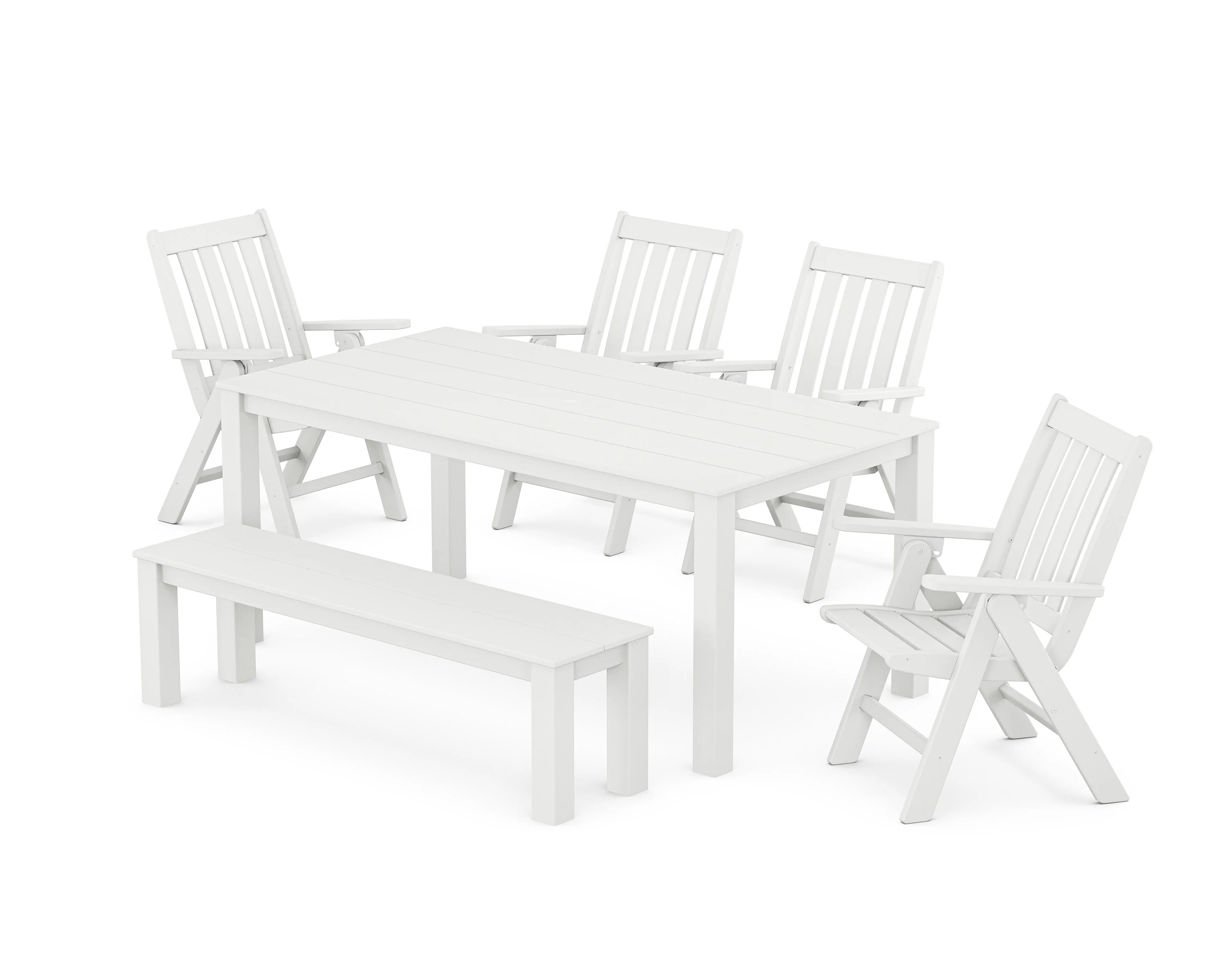 Vineyard Folding Chair 6-Piece Parsons Dining Set with Bench - Image 5