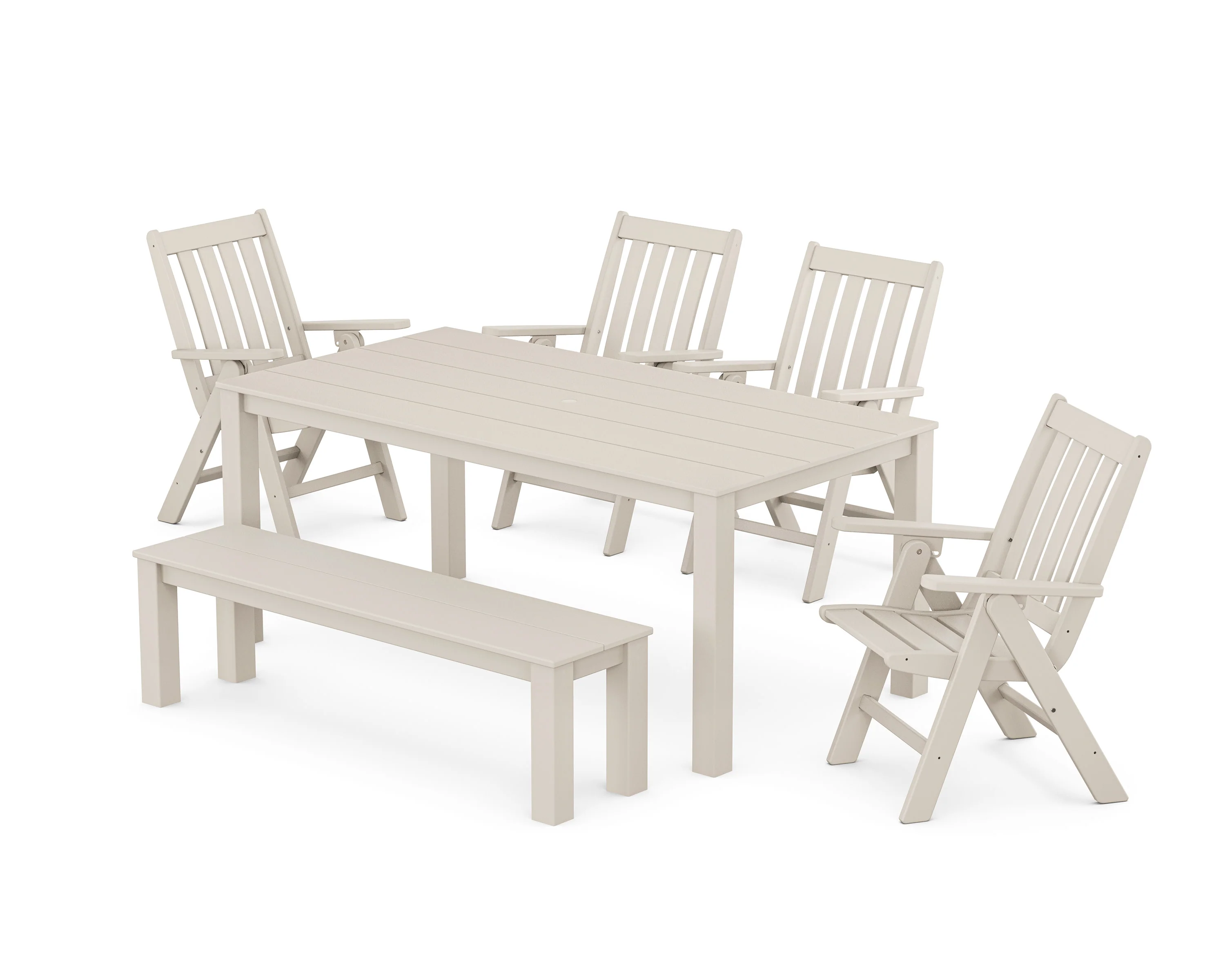 Vineyard Folding Chair 6-Piece Parsons Dining Set with Bench - Image 6