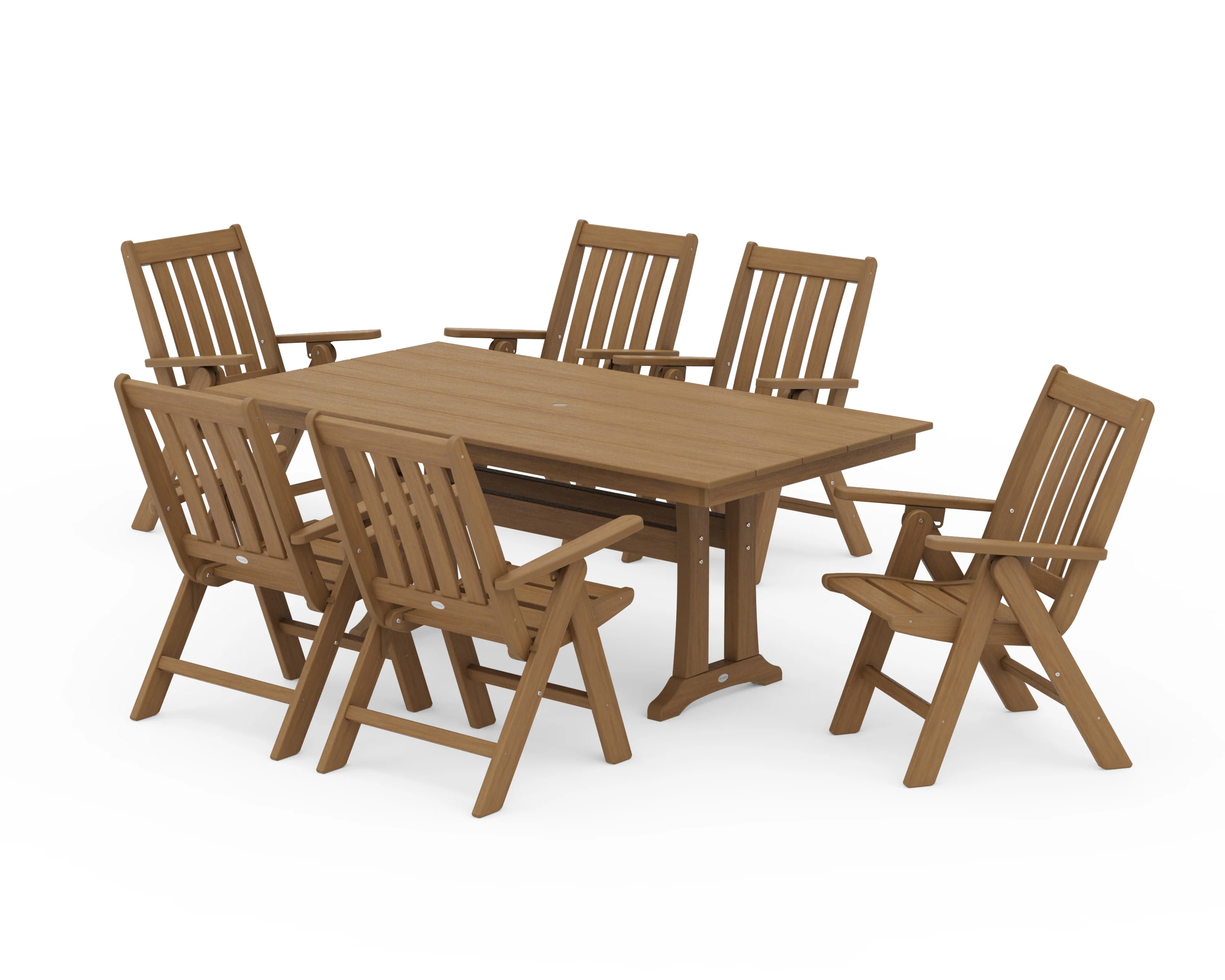 Vineyard Folding Chair 7-Piece Farmhouse Dining Set with Trestle Legs - Image 11