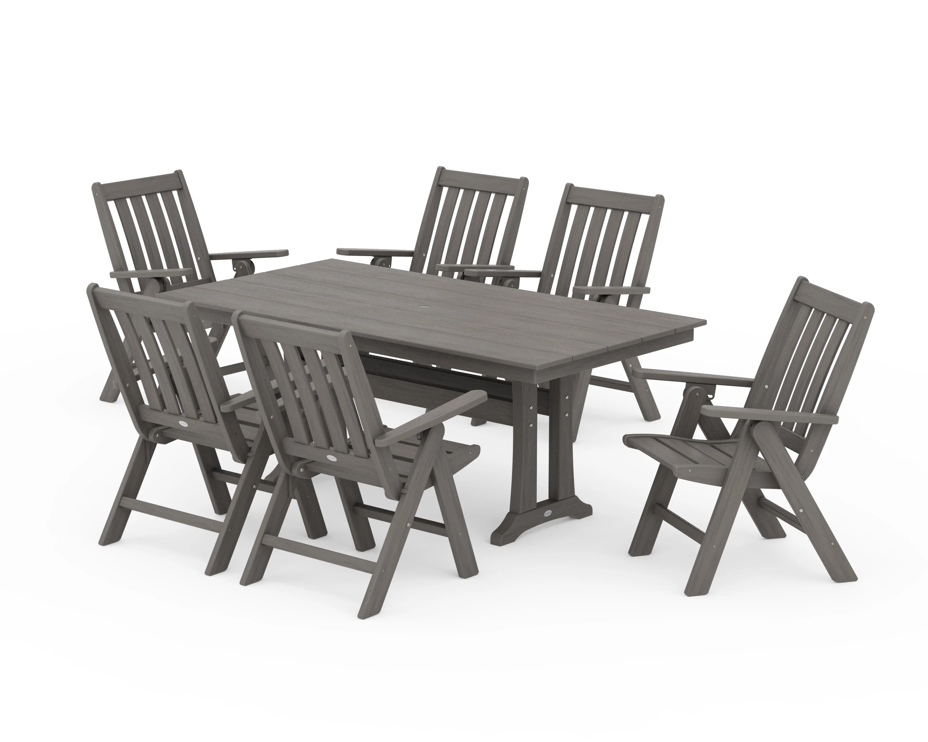 Vineyard Folding Chair 7-Piece Farmhouse Dining Set with Trestle Legs - Image 12