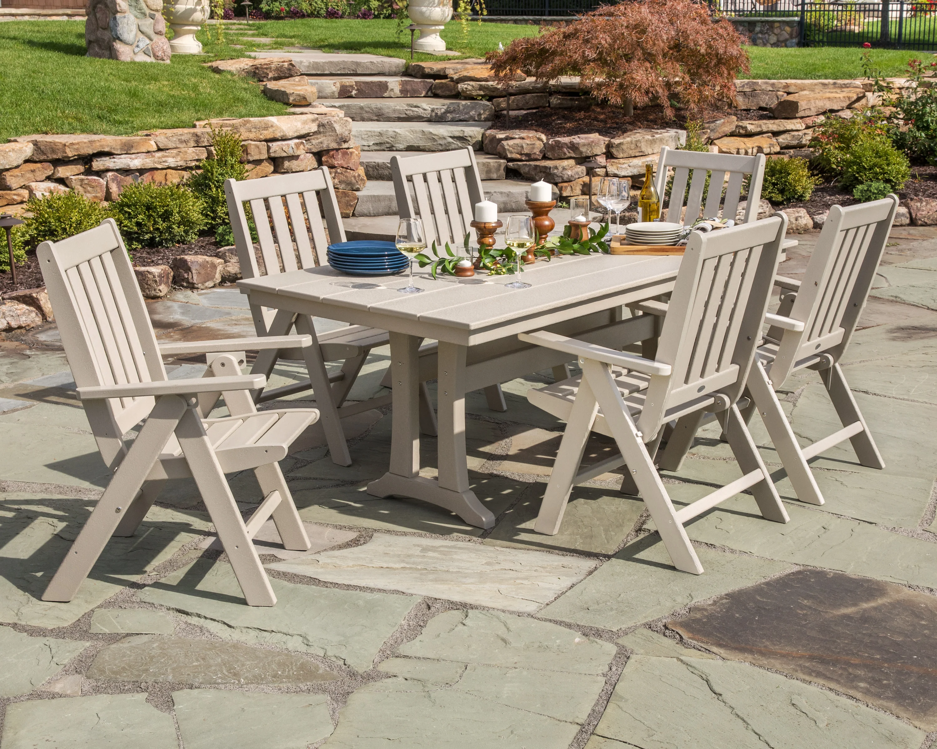 Vineyard Folding Chair 7-Piece Farmhouse Dining Set with Trestle Legs - Image 3