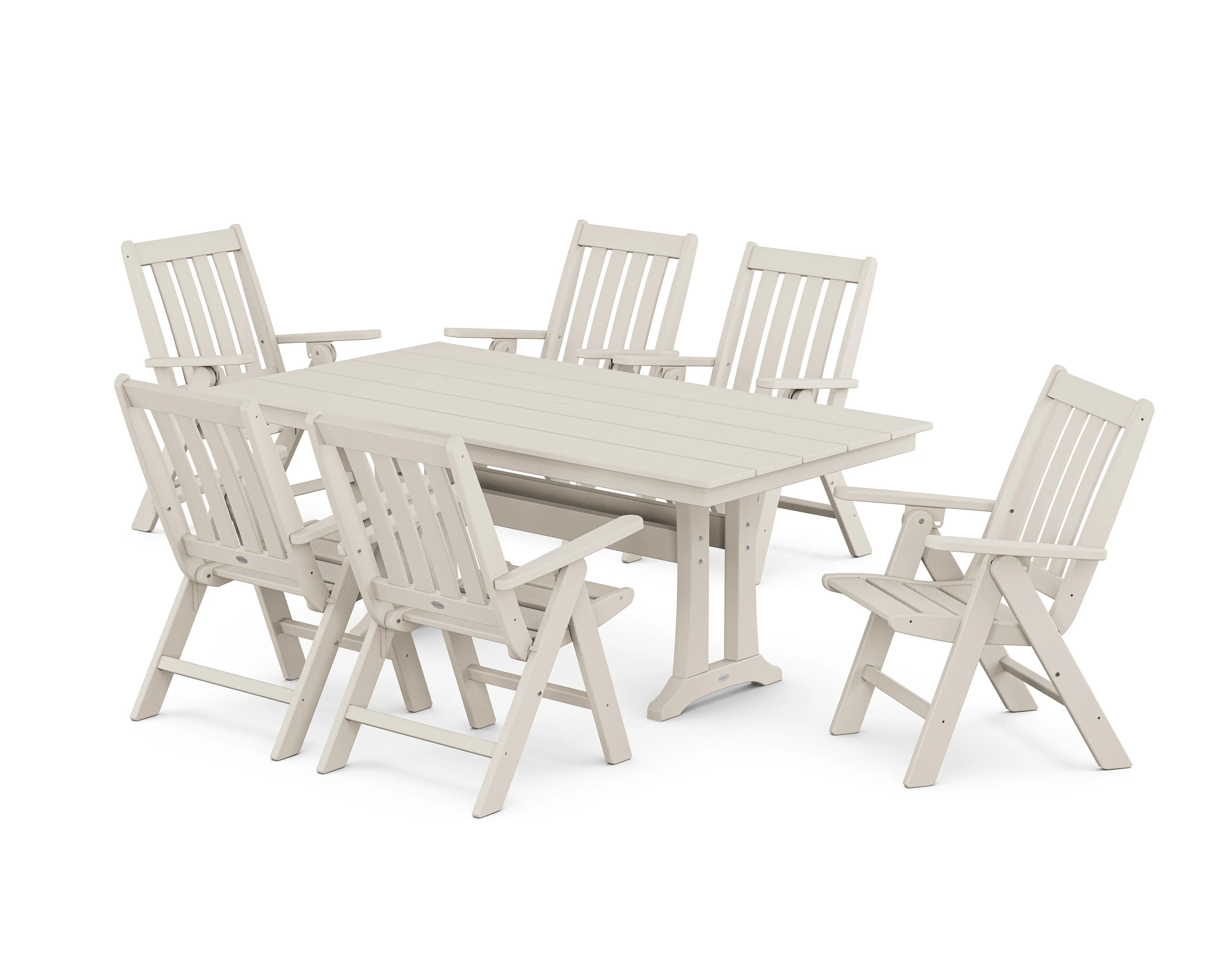 Vineyard Folding Chair 7-Piece Farmhouse Dining Set with Trestle Legs - Image 5