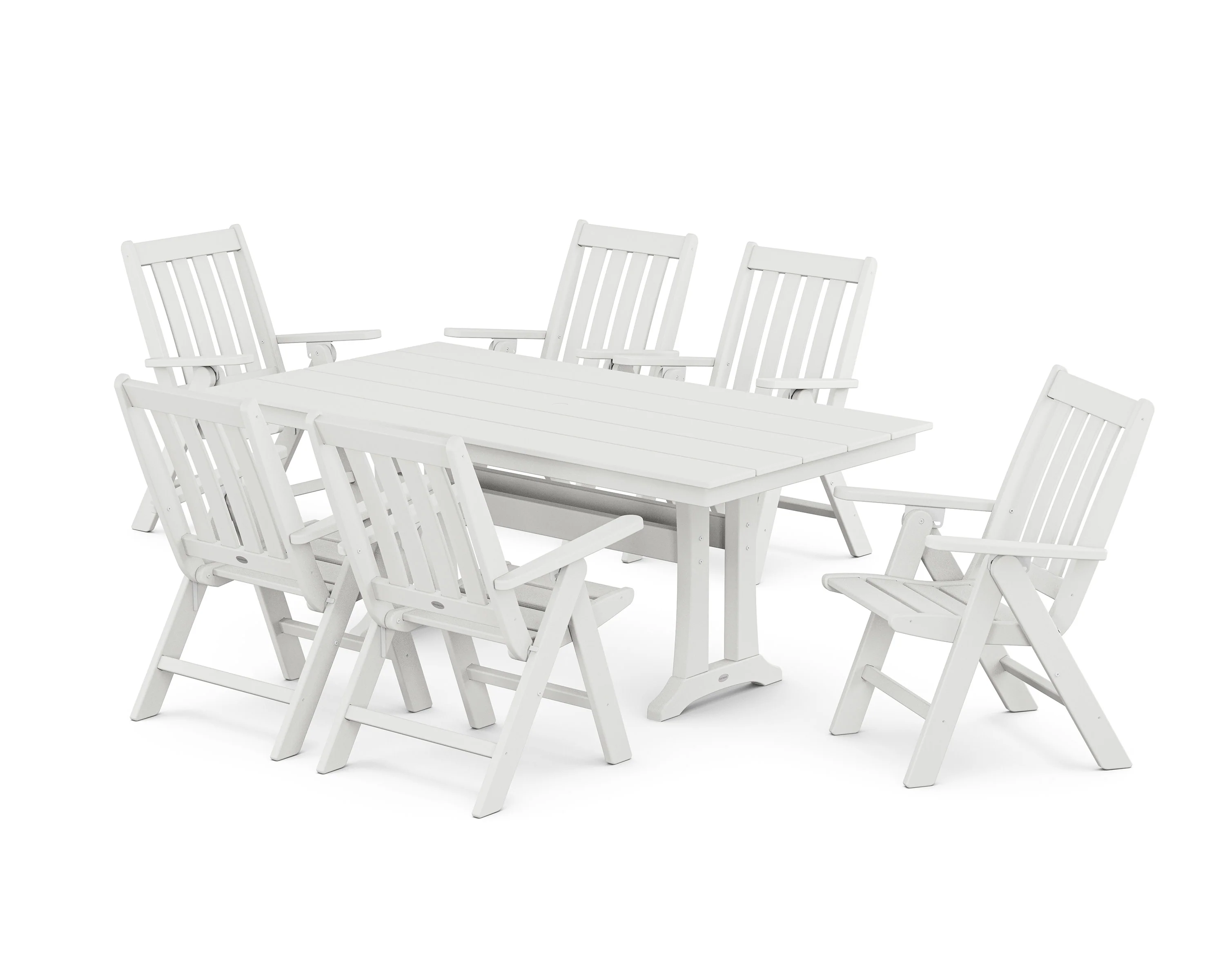 Vineyard Folding Chair 7-Piece Farmhouse Dining Set with Trestle Legs - Image 7