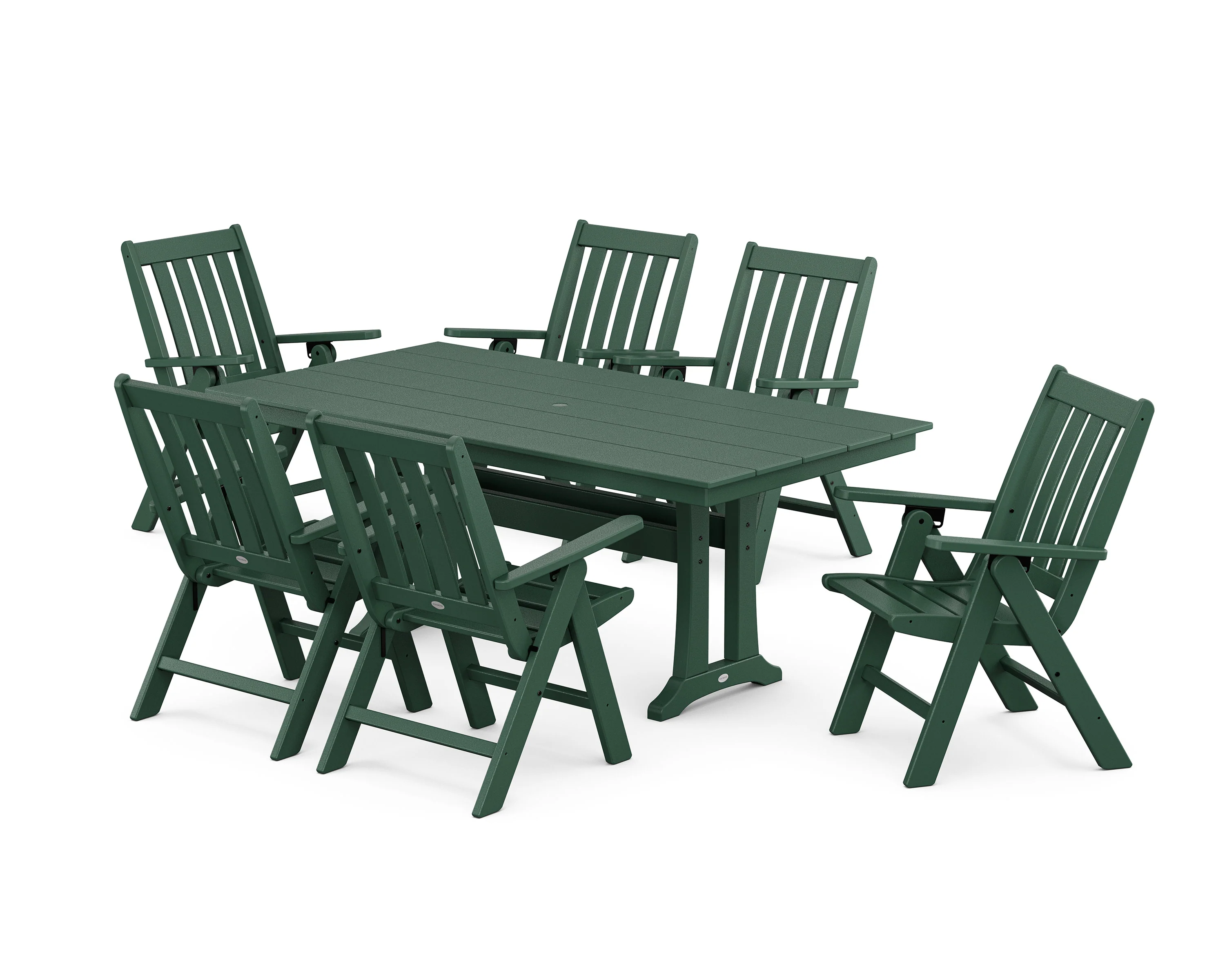 Vineyard Folding Chair 7-Piece Farmhouse Dining Set with Trestle Legs - Image 8