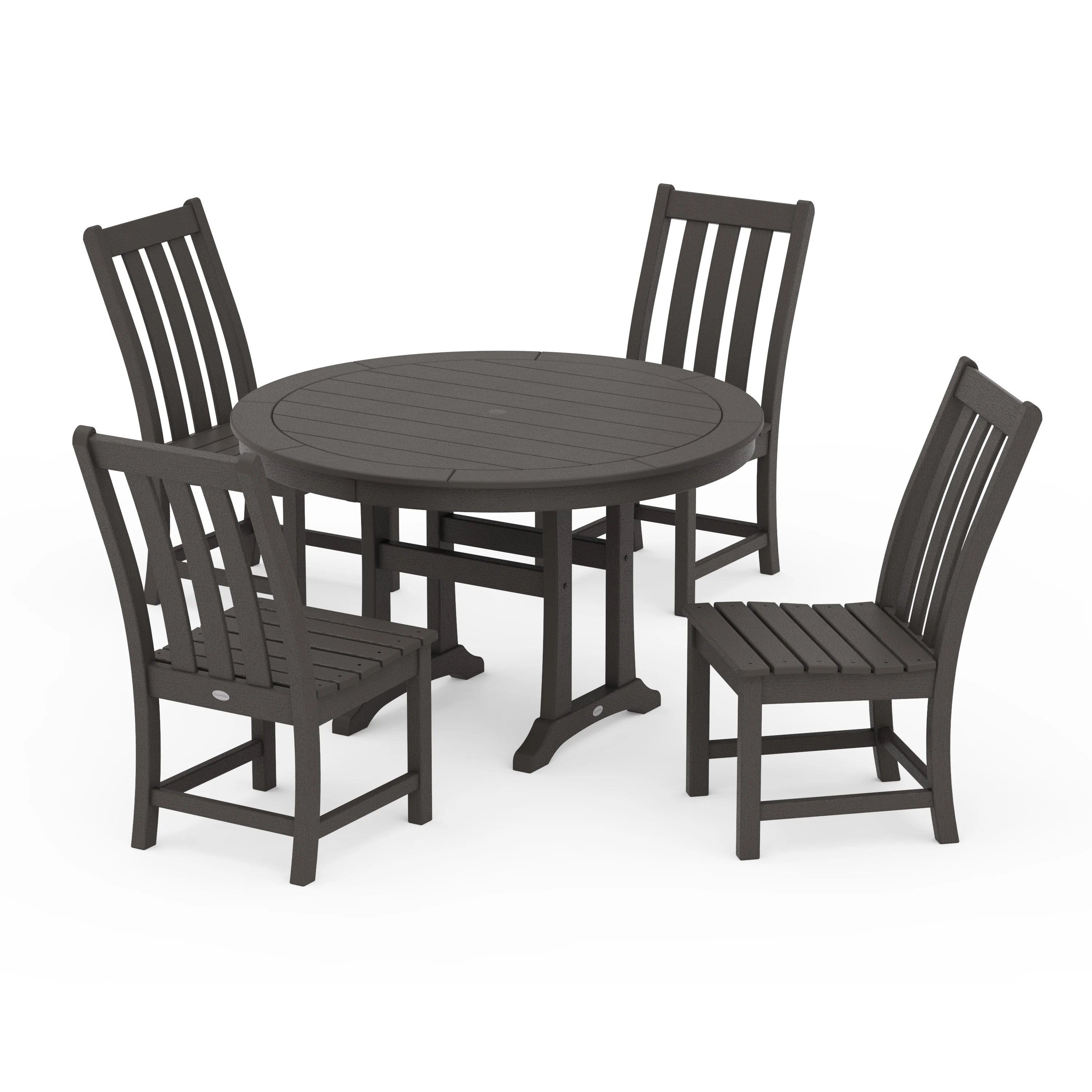 Vineyard Side Chair 5-Piece Round Dining Set With Trestle Legs - Image 5