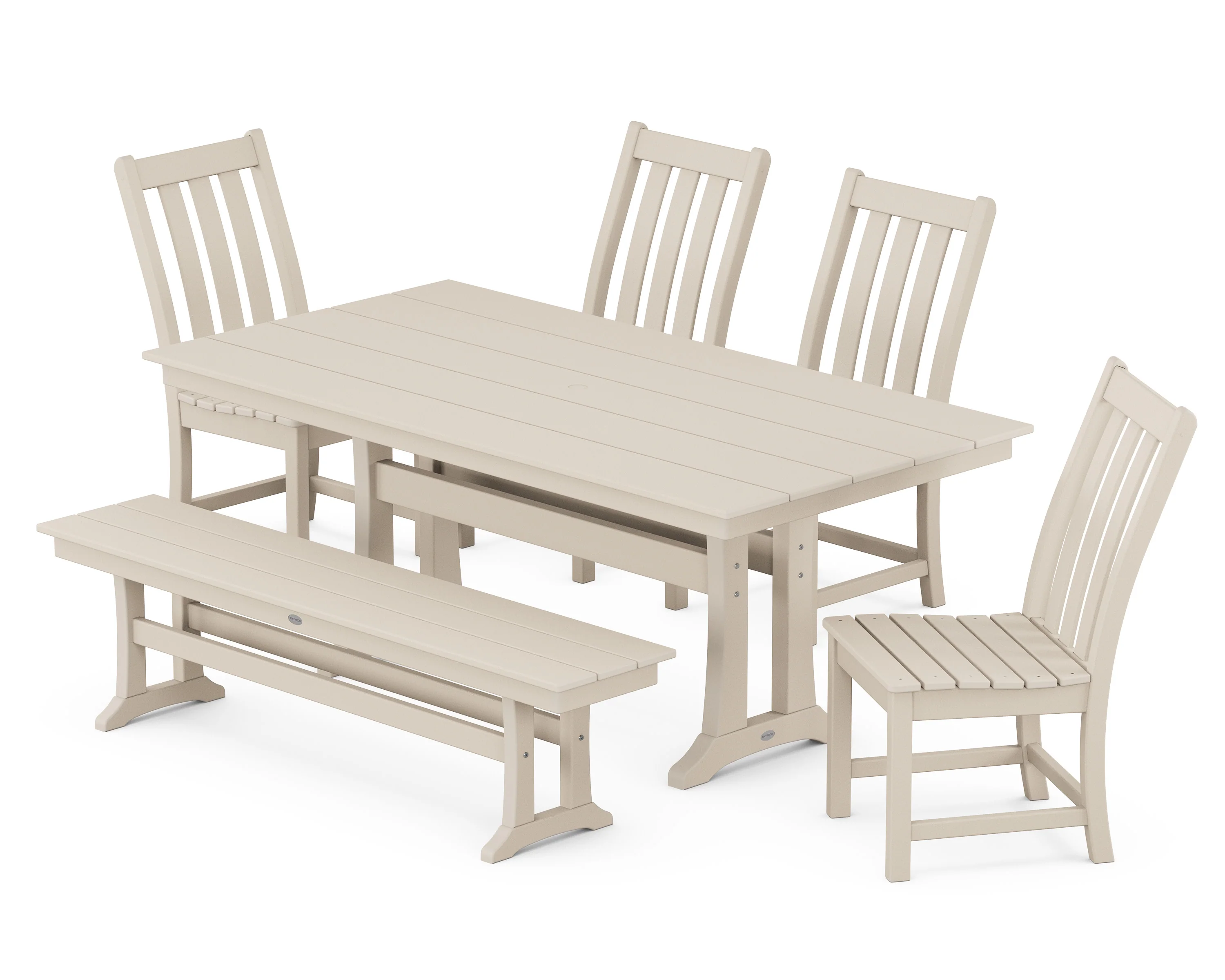 Vineyard Side Chair 6-Piece Farmhouse Dining Set with Trestle Legs and Bench - Image 8