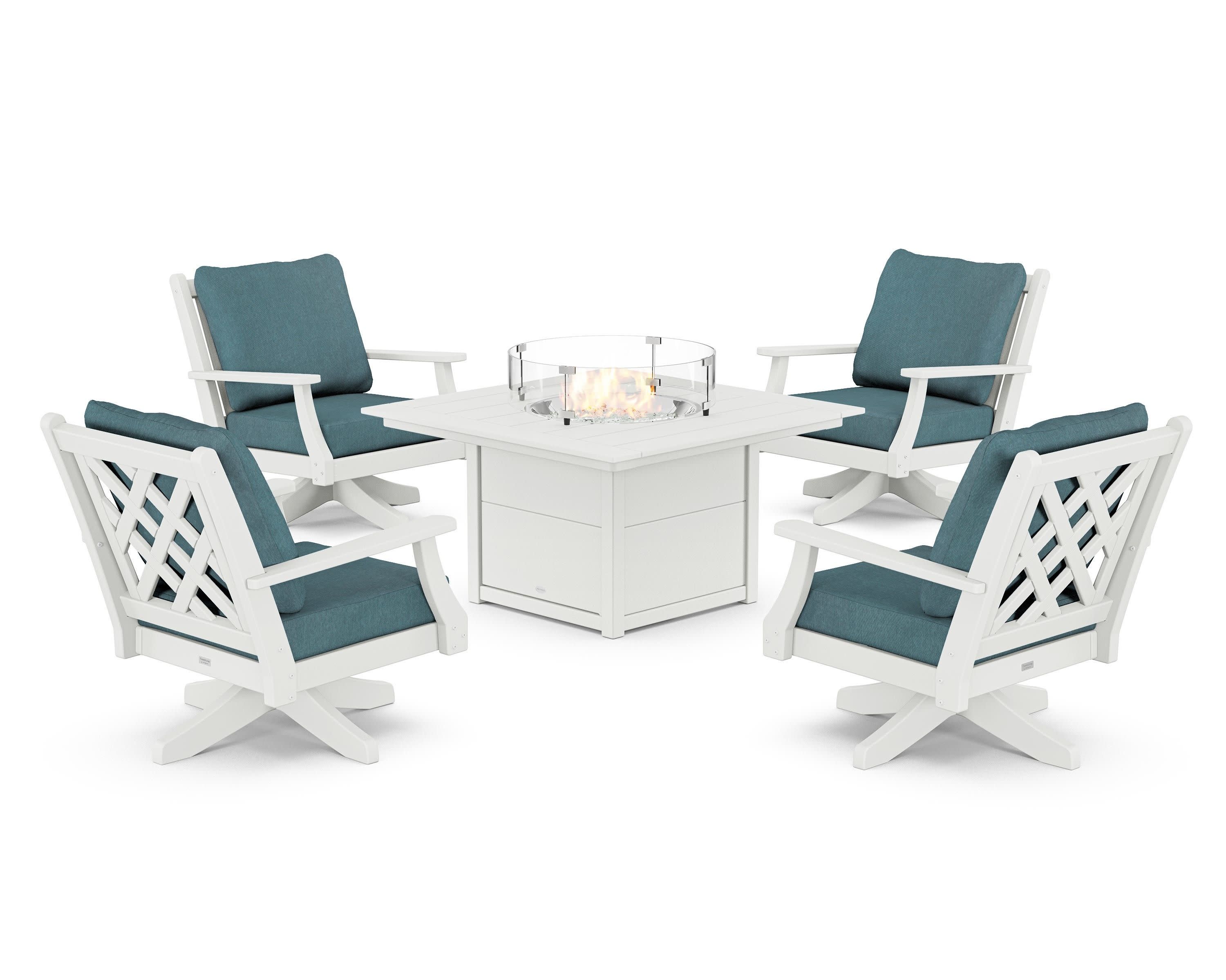 Wovendale 5-Piece Deep Seating Swivel Conversation Set with Fire Pit Table - Image 10