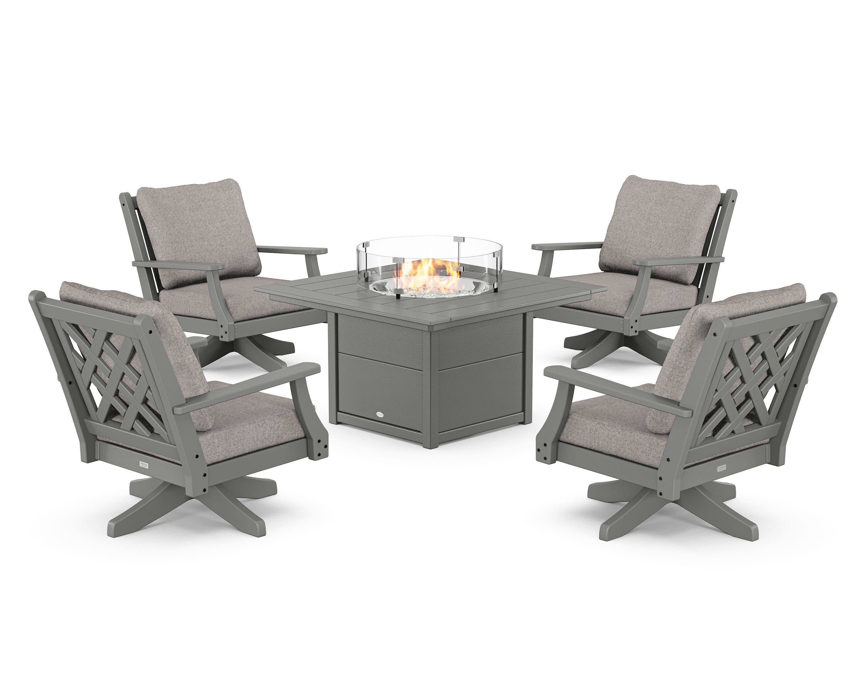 Wovendale 5-Piece Deep Seating Swivel Conversation Set with Fire Pit Table - Image 102