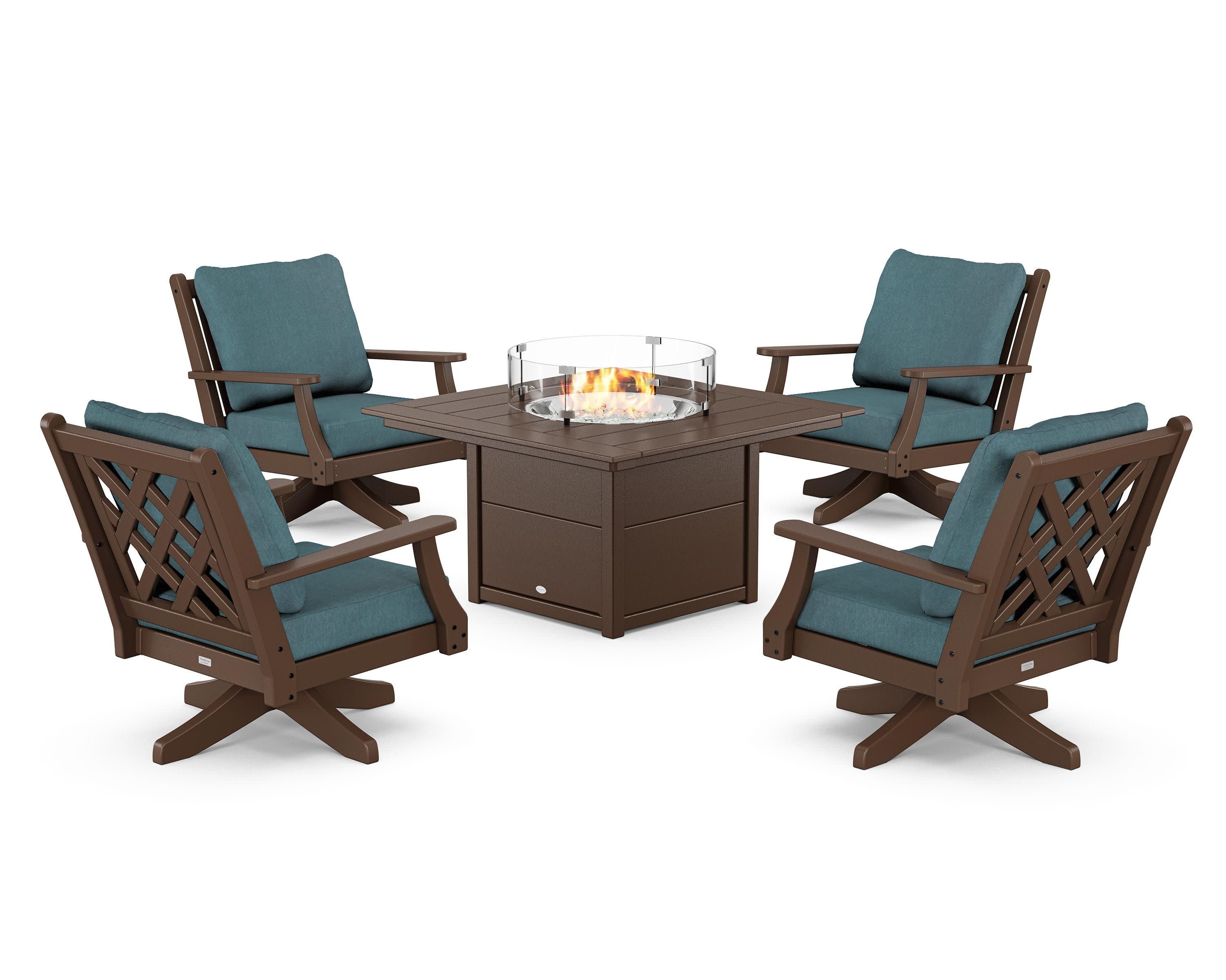 Wovendale 5-Piece Deep Seating Swivel Conversation Set with Fire Pit Table - Image 105