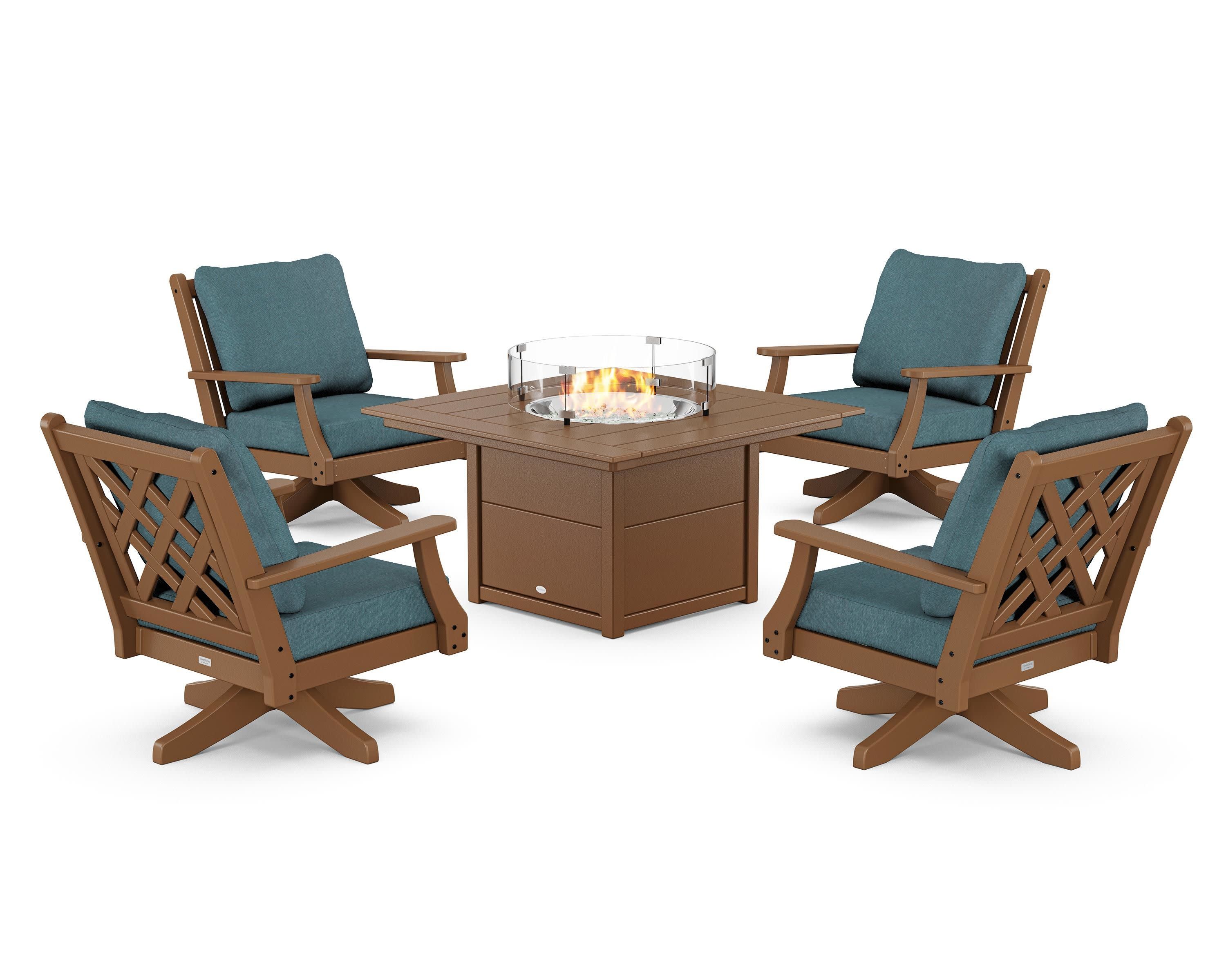 Wovendale 5-Piece Deep Seating Swivel Conversation Set with Fire Pit Table - Image 120