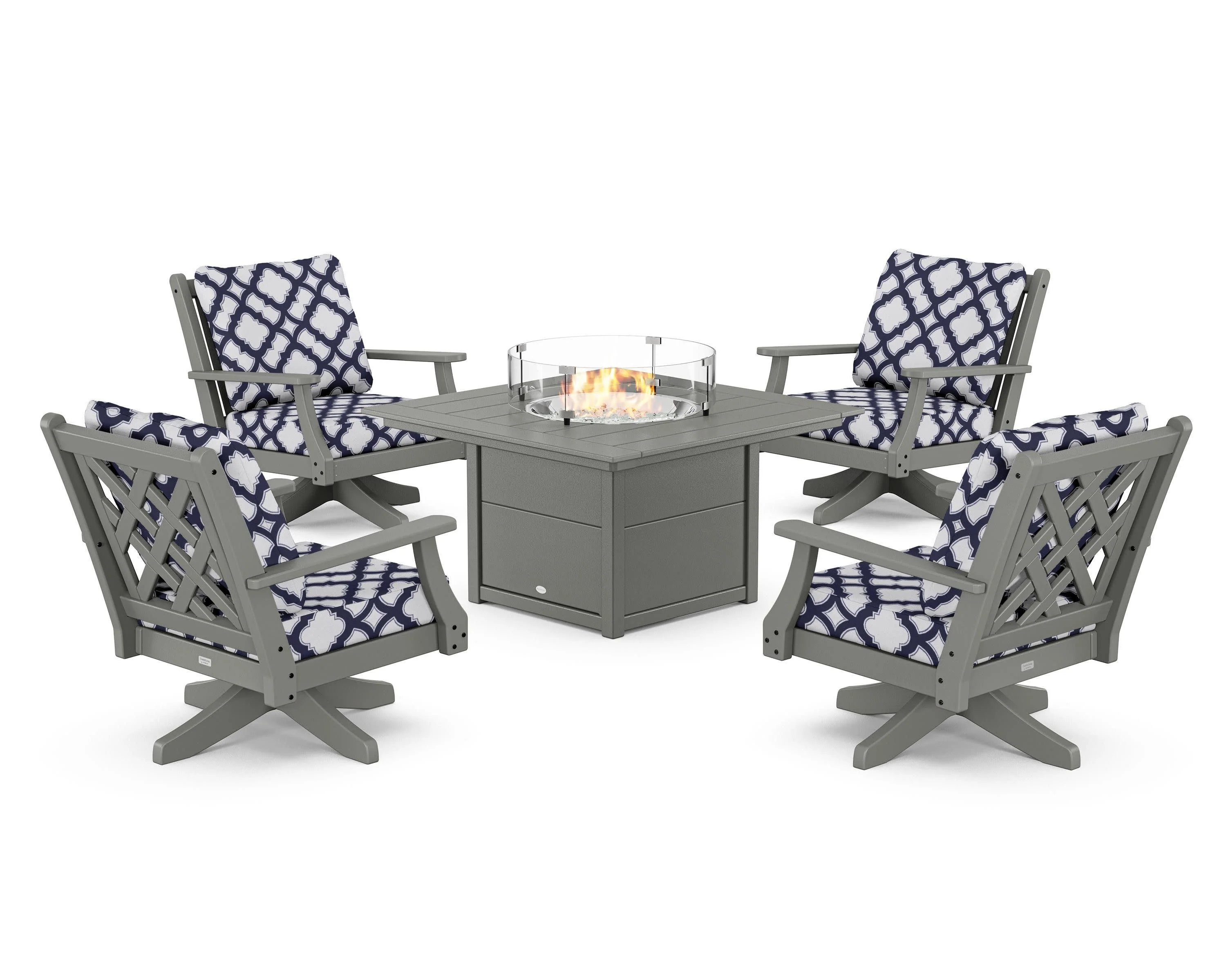 Wovendale 5-Piece Deep Seating Swivel Conversation Set with Fire Pit Table - Image 125