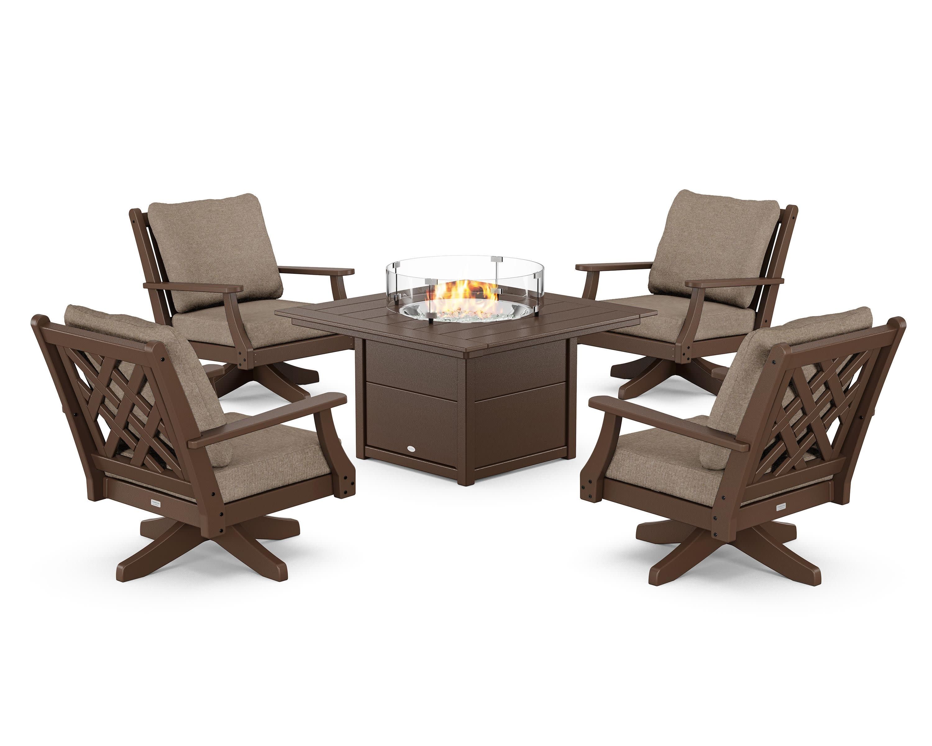 Wovendale 5-Piece Deep Seating Swivel Conversation Set with Fire Pit Table - Image 126