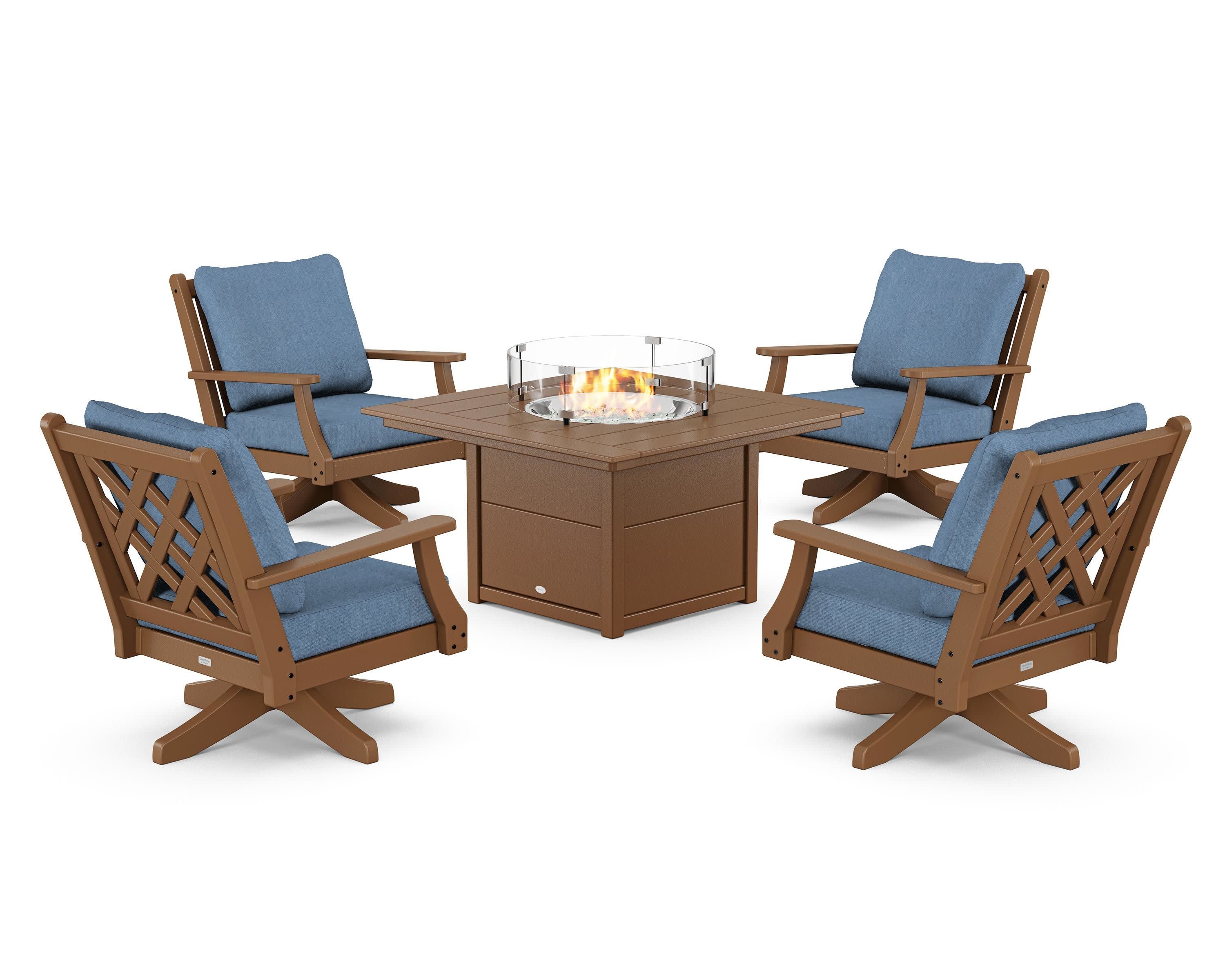 Wovendale 5-Piece Deep Seating Swivel Conversation Set with Fire Pit Table - Image 128