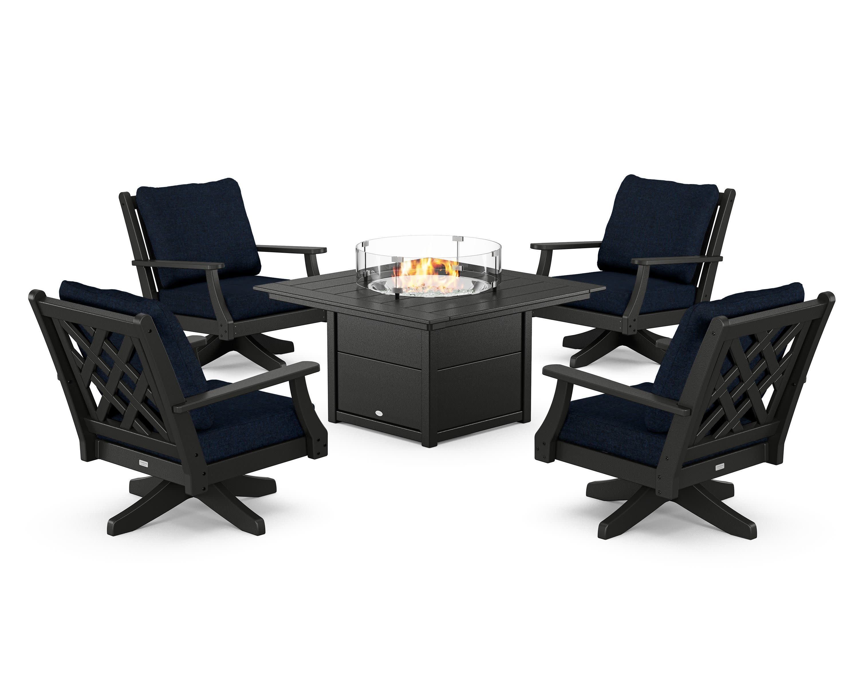Wovendale 5-Piece Deep Seating Swivel Conversation Set with Fire Pit Table - Image 13