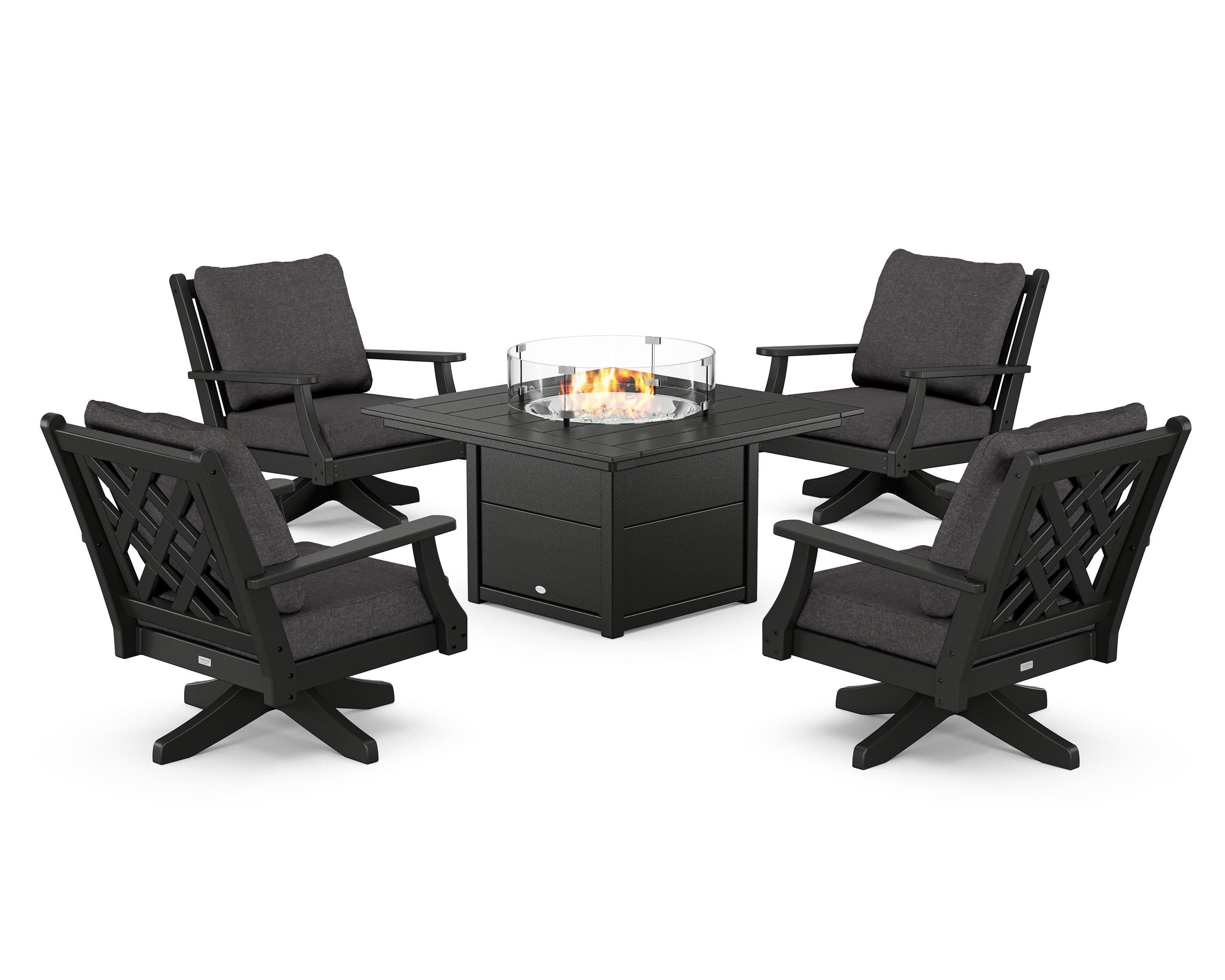 Wovendale 5-Piece Deep Seating Swivel Conversation Set with Fire Pit Table - Image 136